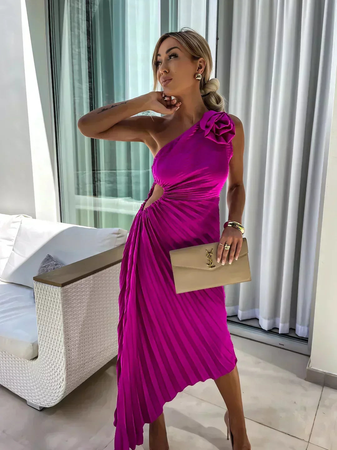 Eya™ | Elegant One-Shoulder Floral Maxi Dress