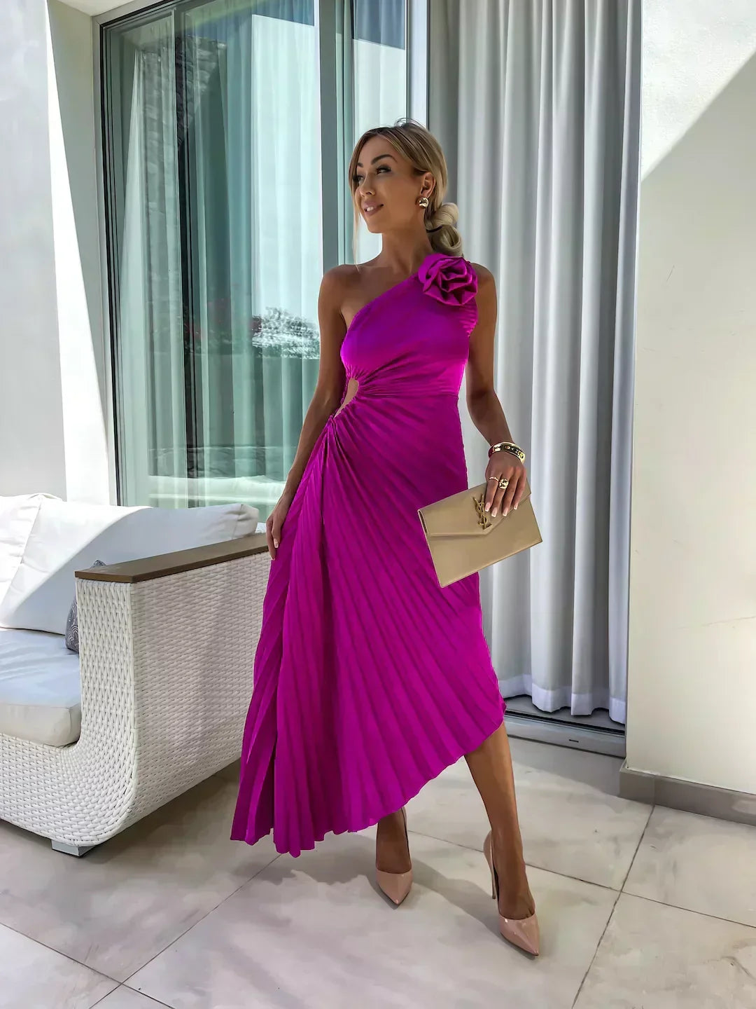 Eya™ | Elegant One-Shoulder Floral Maxi Dress