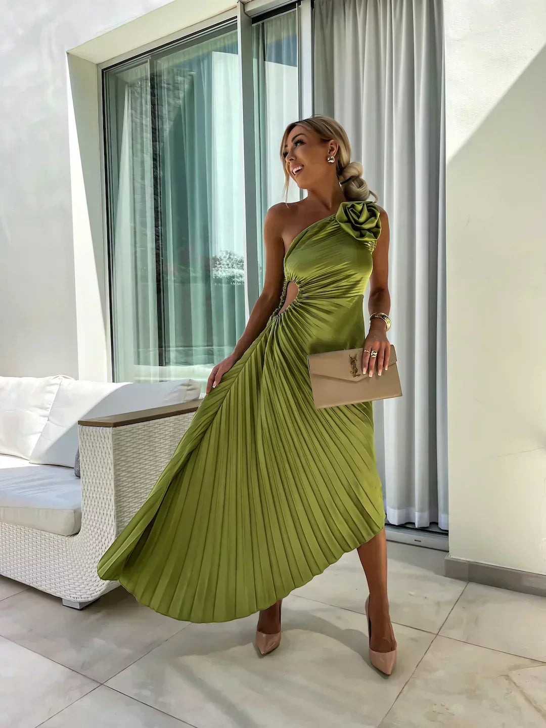 Eya™ | Elegant One-Shoulder Floral Maxi Dress