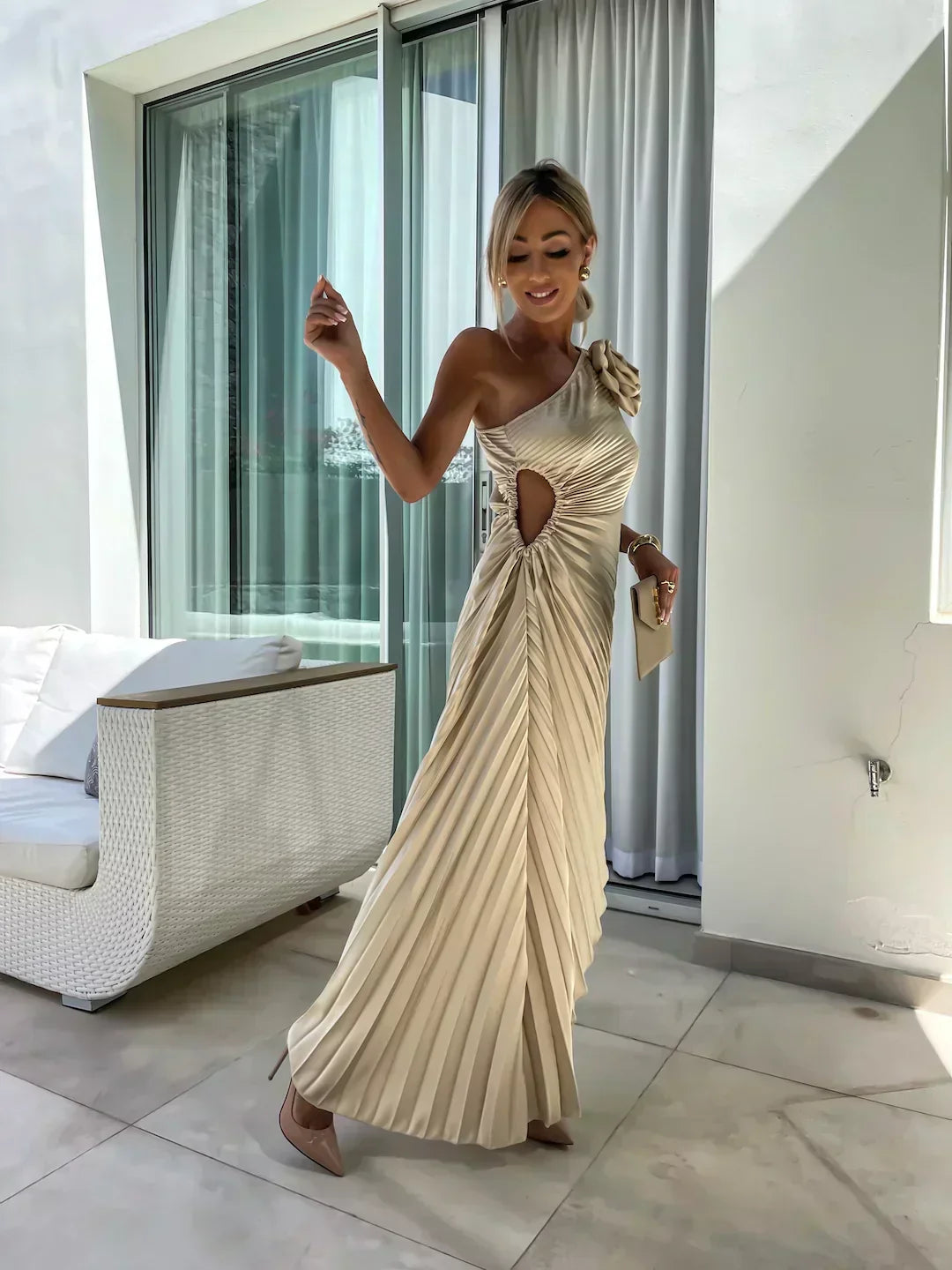 Eya™ | Elegant One-Shoulder Floral Maxi Dress