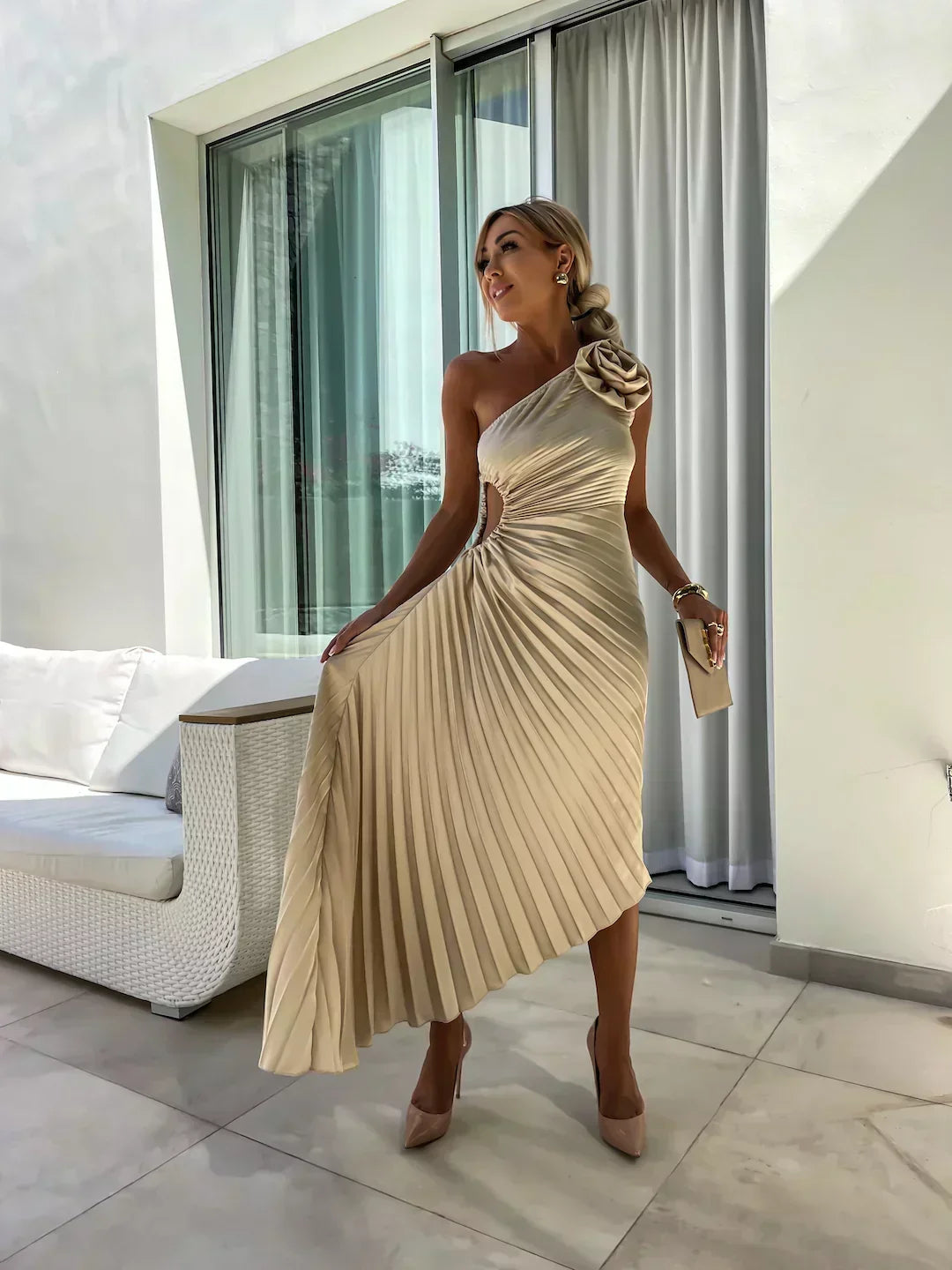 Eya™ | One Shoulder Elegant Floral Maxi Dress