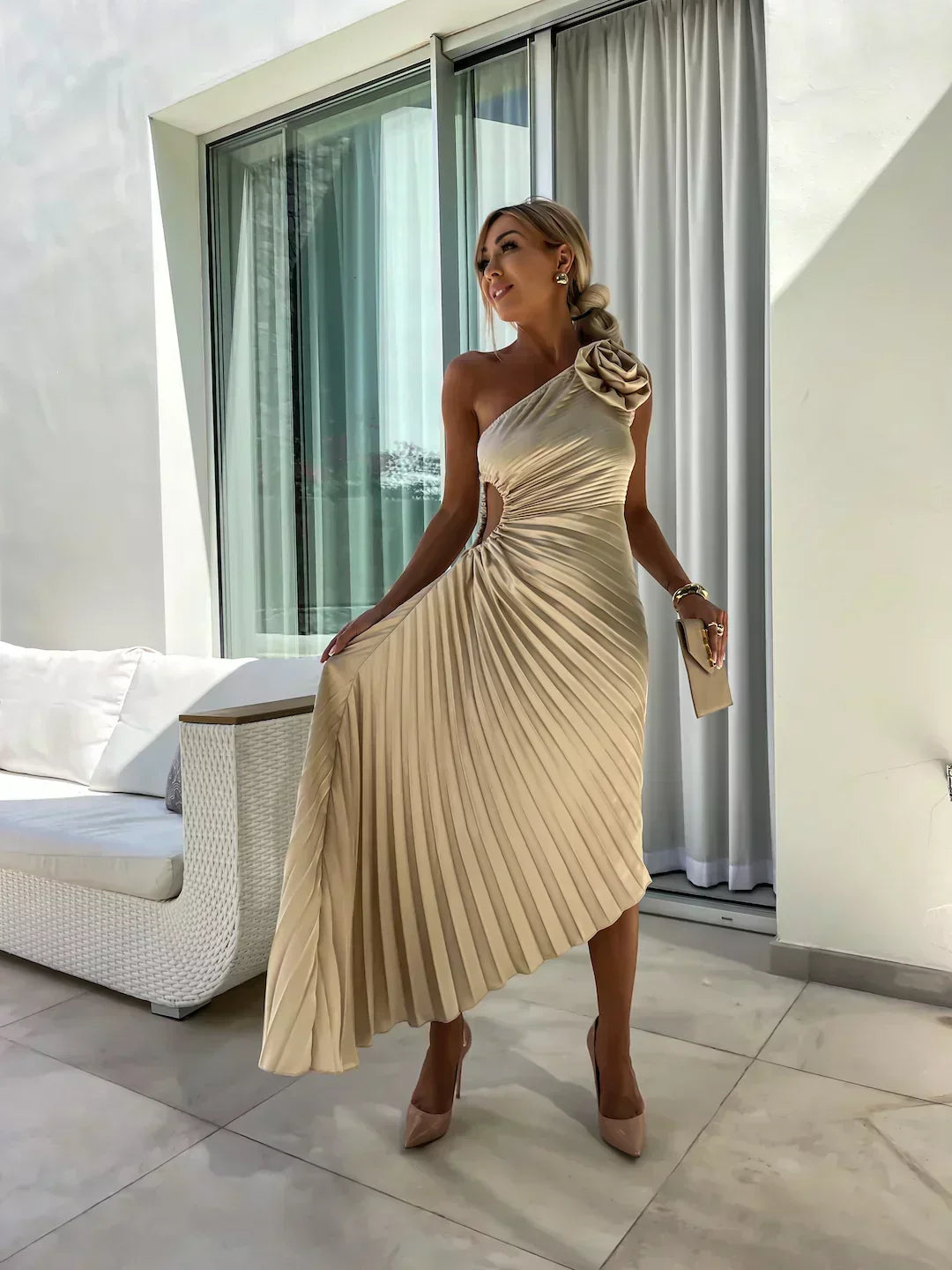 Eya™ | Elegant Floral One-Shoulder Maxi Dress