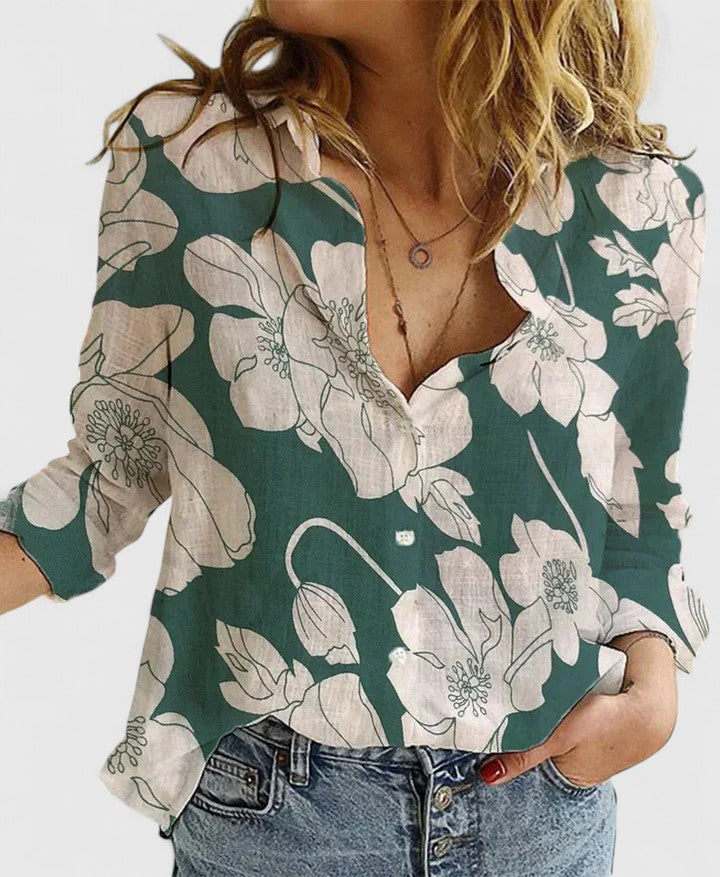 Faith | Women’s Linen V Neck Button Blouse