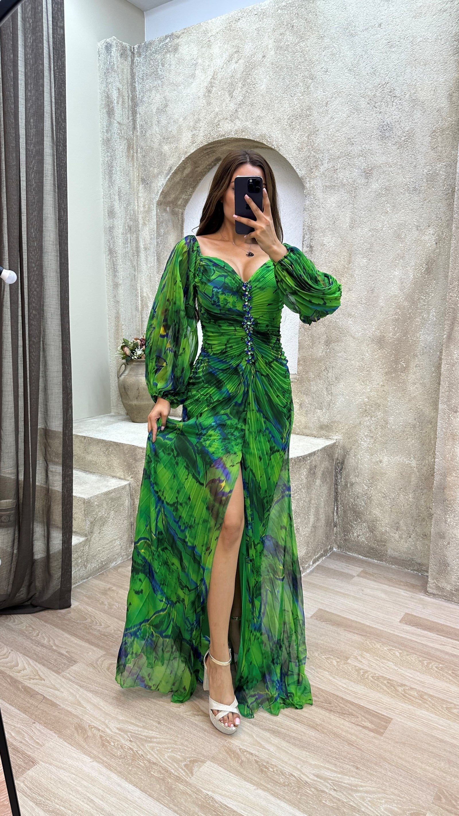 Pleated Long Evening Dress - Timeless Elegance