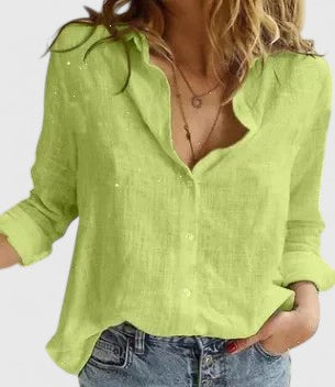 Faith | Women’s Linen V Neck Button Blouse