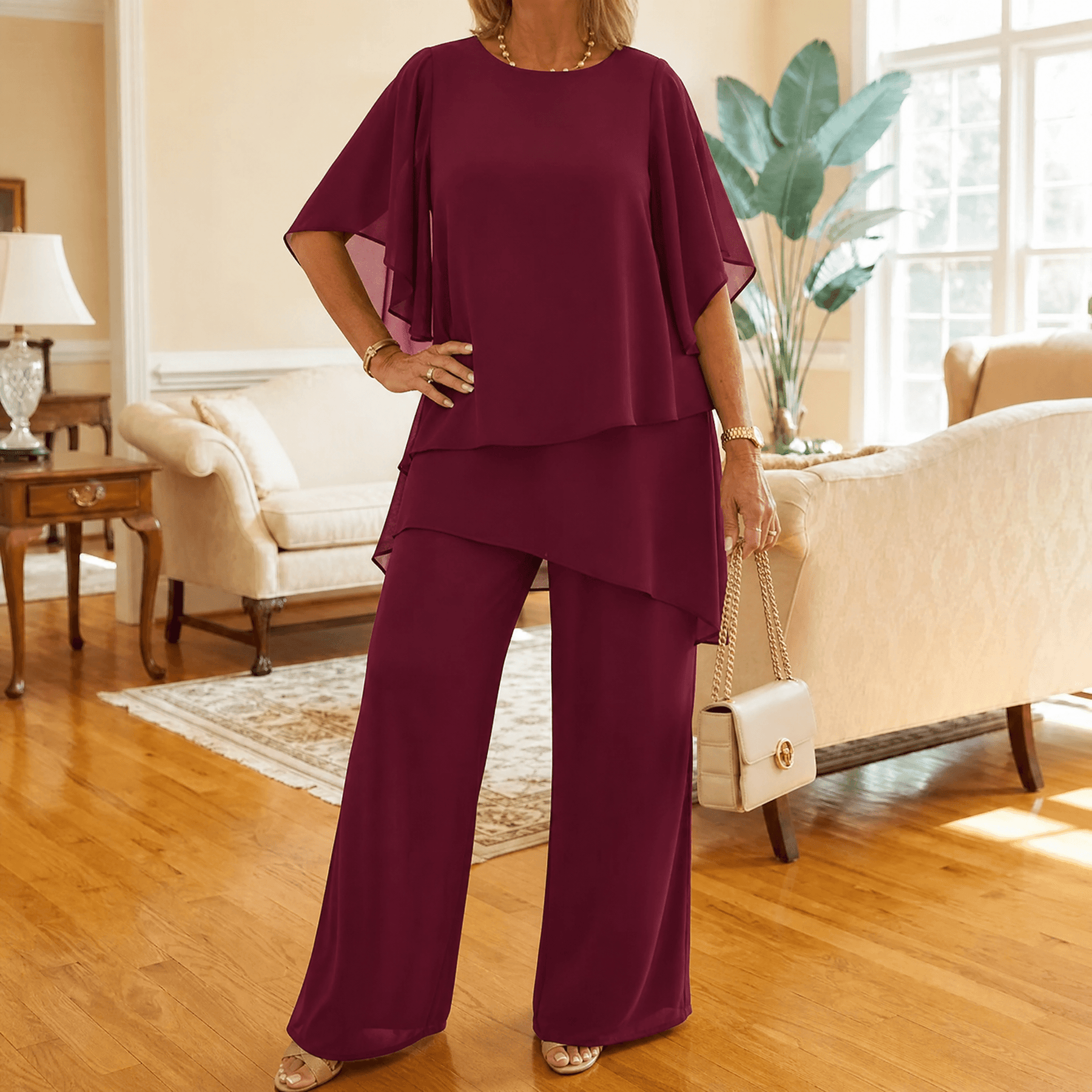Graziella – Chiffon Two-Piece Set with Asymmetric Top
