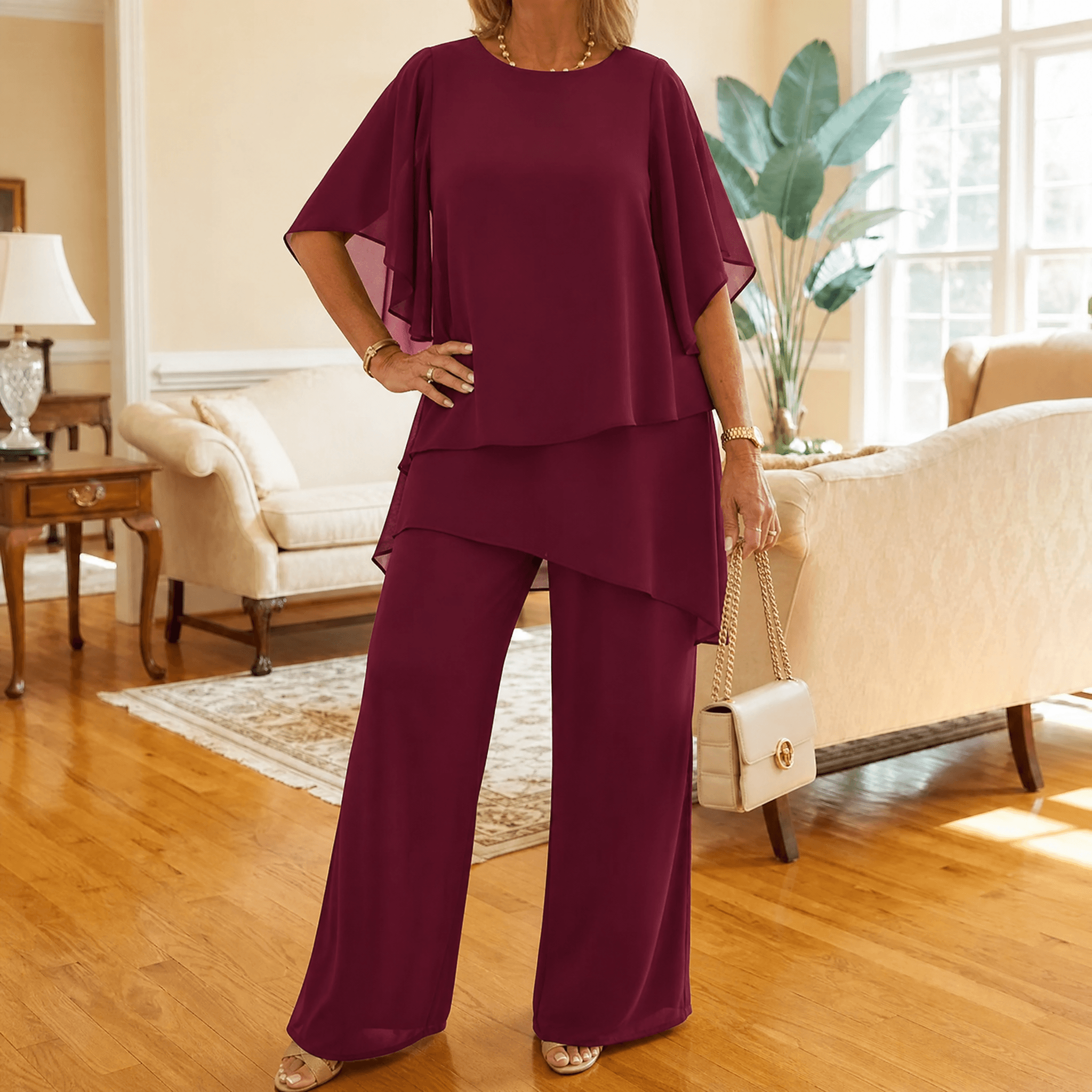 Graziella – Chiffon Two-Piece Set with Asymmetric Top