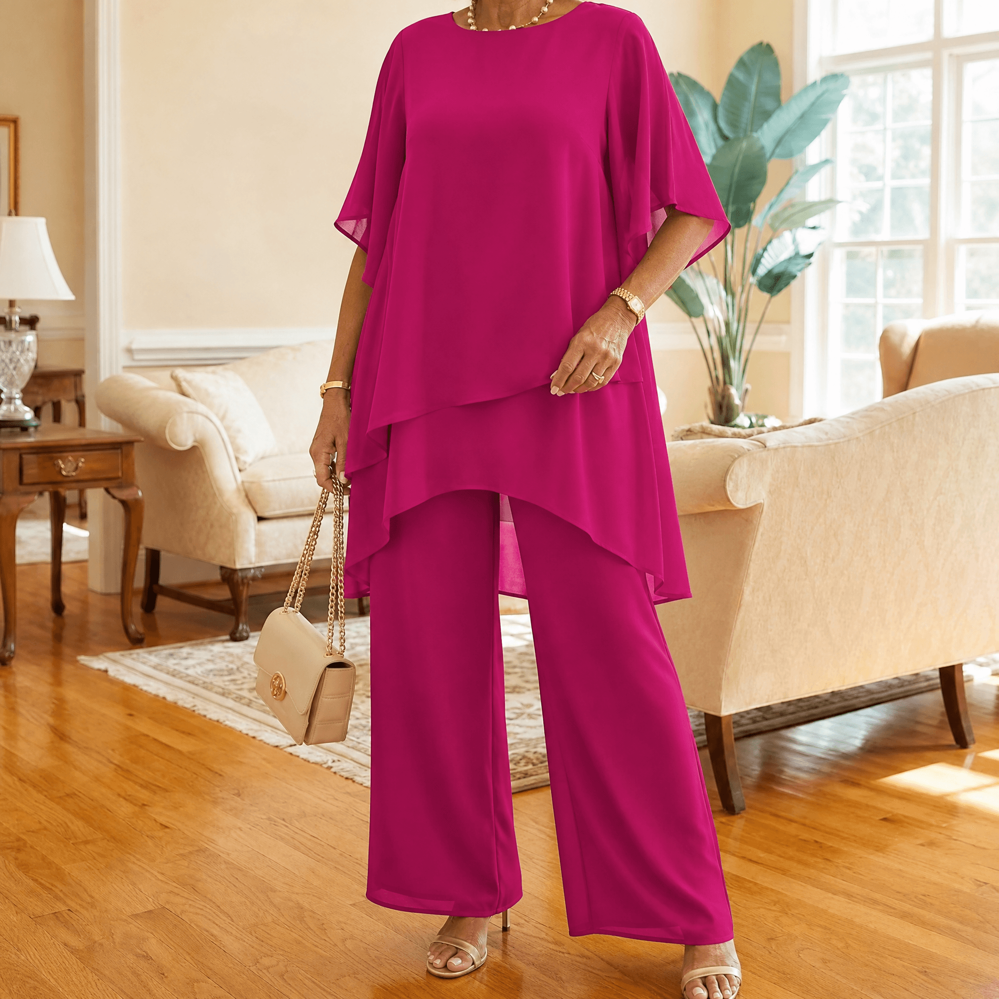 Graziella – Chiffon Two-Piece Set with Asymmetric Top