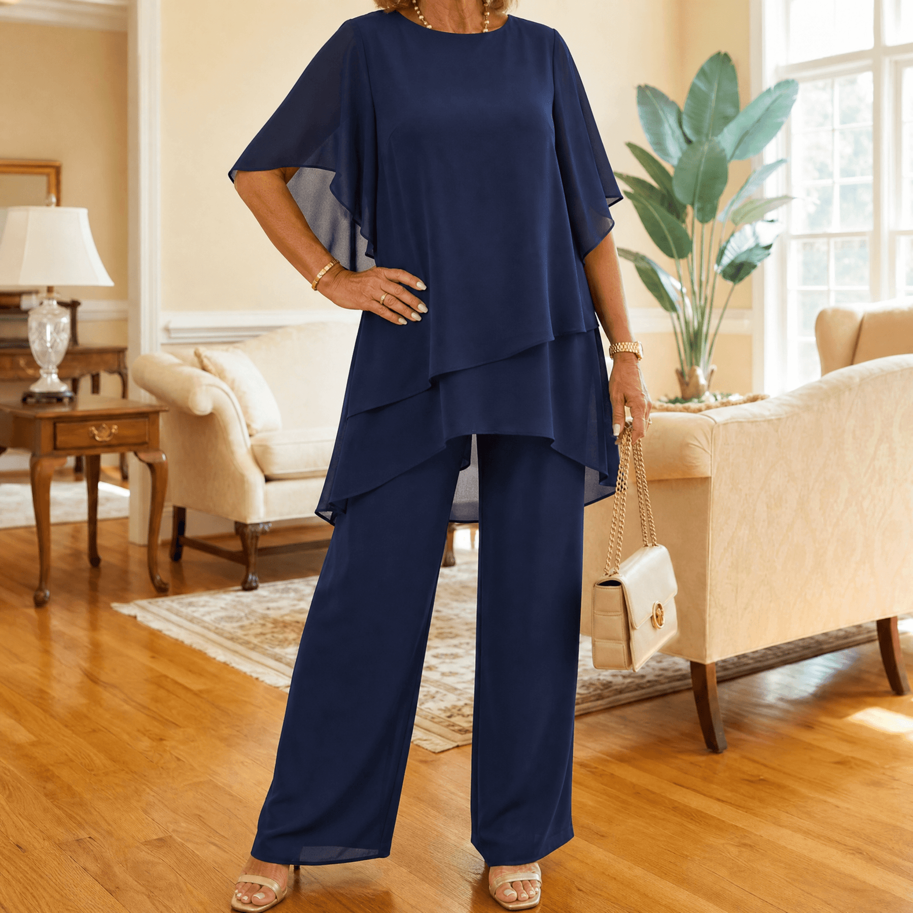 Graziella – Chiffon Two-Piece Set with Asymmetric Top