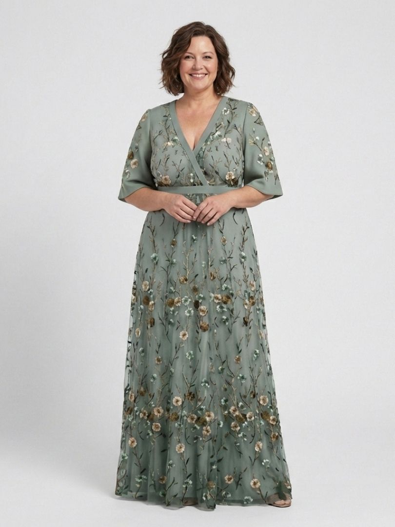 Evadne™ | Embroidered V-Neck Maxi Dress