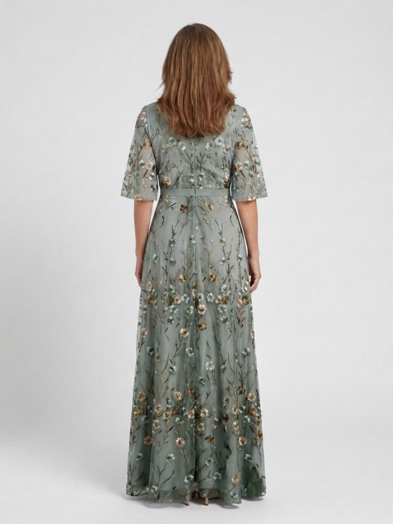 Evadne™ | Embroidered V-Neck Maxi Dress