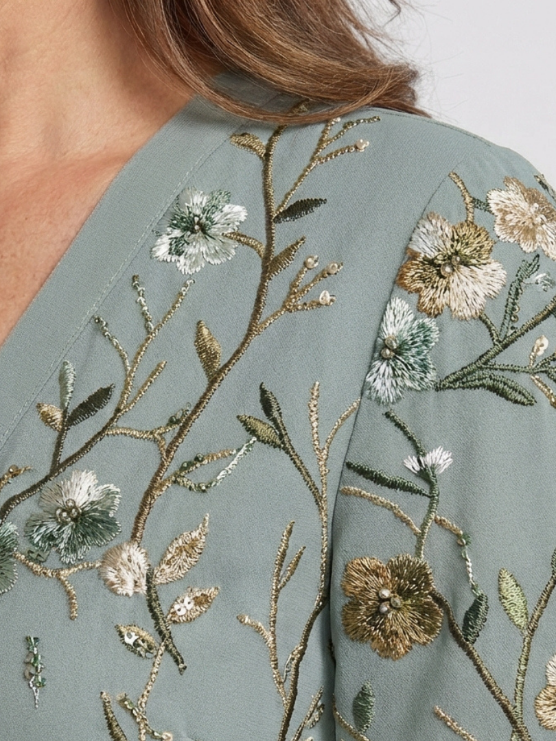 Evadne™ | Embroidered V-Neck Maxi Dress