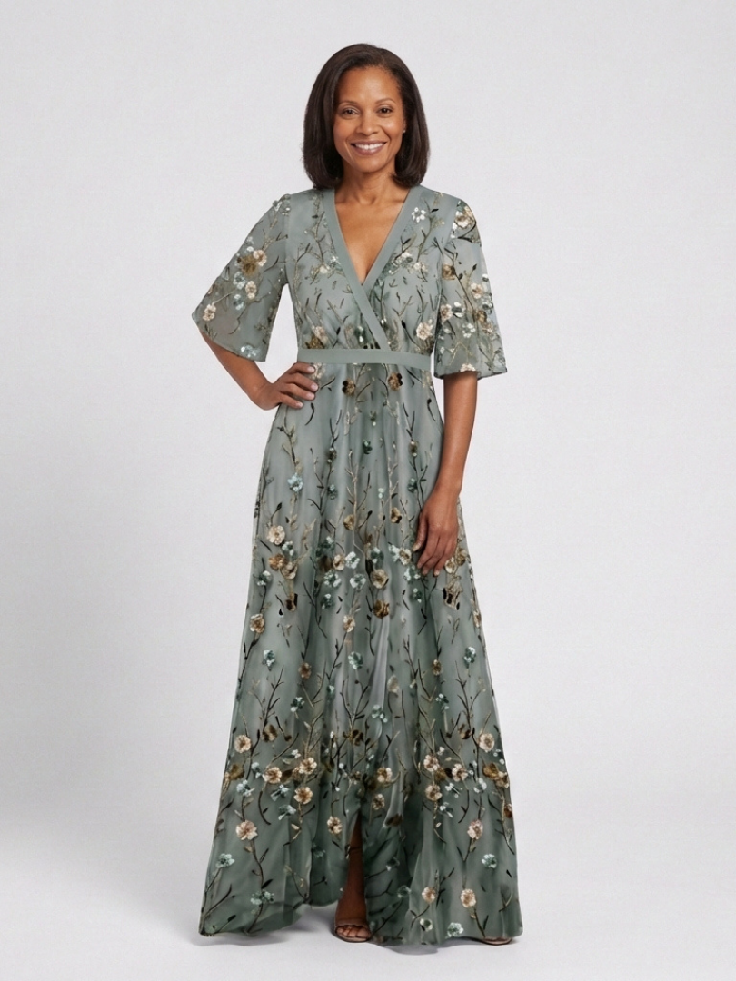 Evadne™ | Embroidered V-Neck Maxi Dress