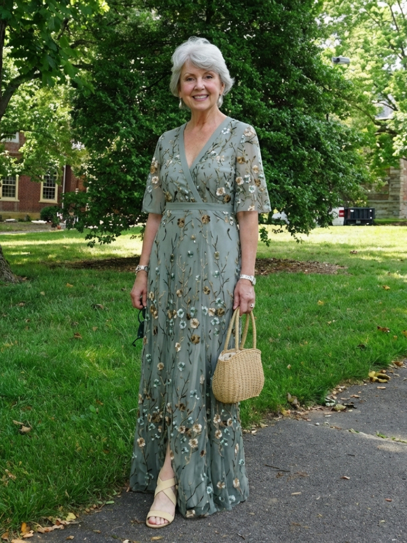 Evadne™ | Embroidered V-Neck Maxi Dress