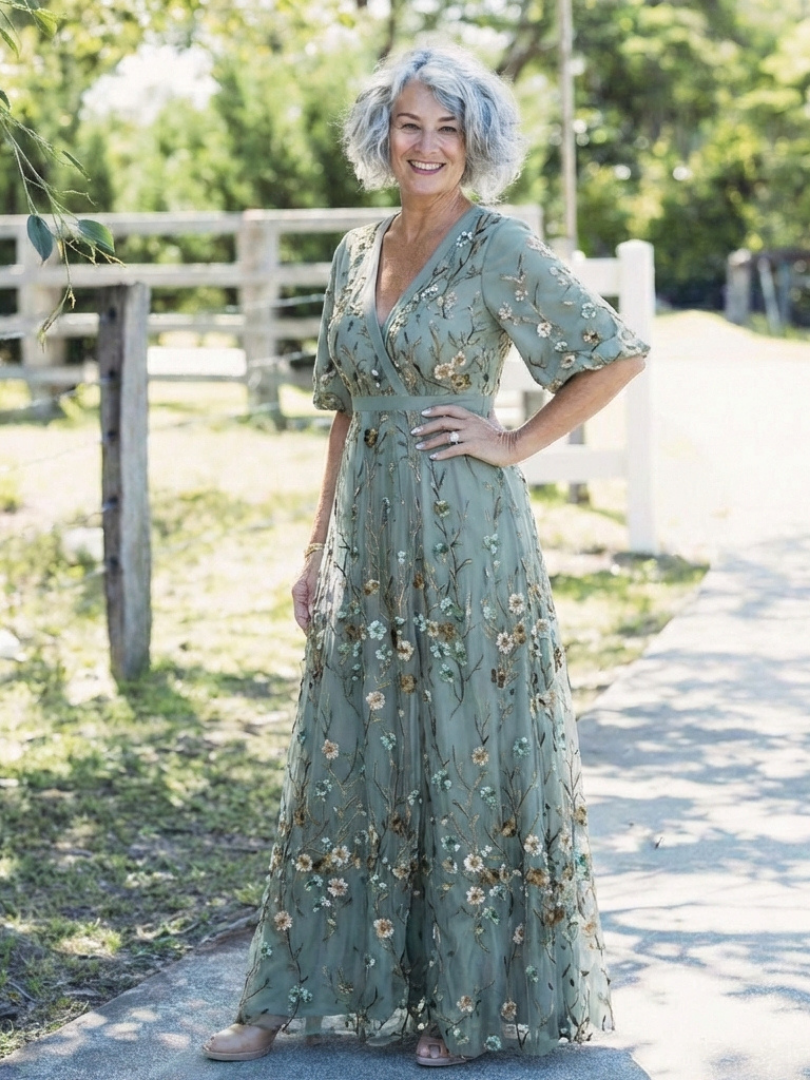 Evadne™ | Embroidered V-Neck Maxi Dress