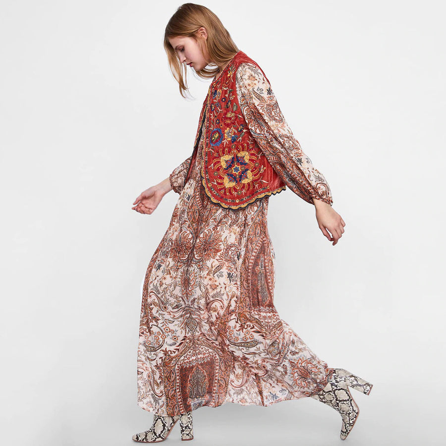 Eleanor | Women’s Boho Floral Open Front Vest Design