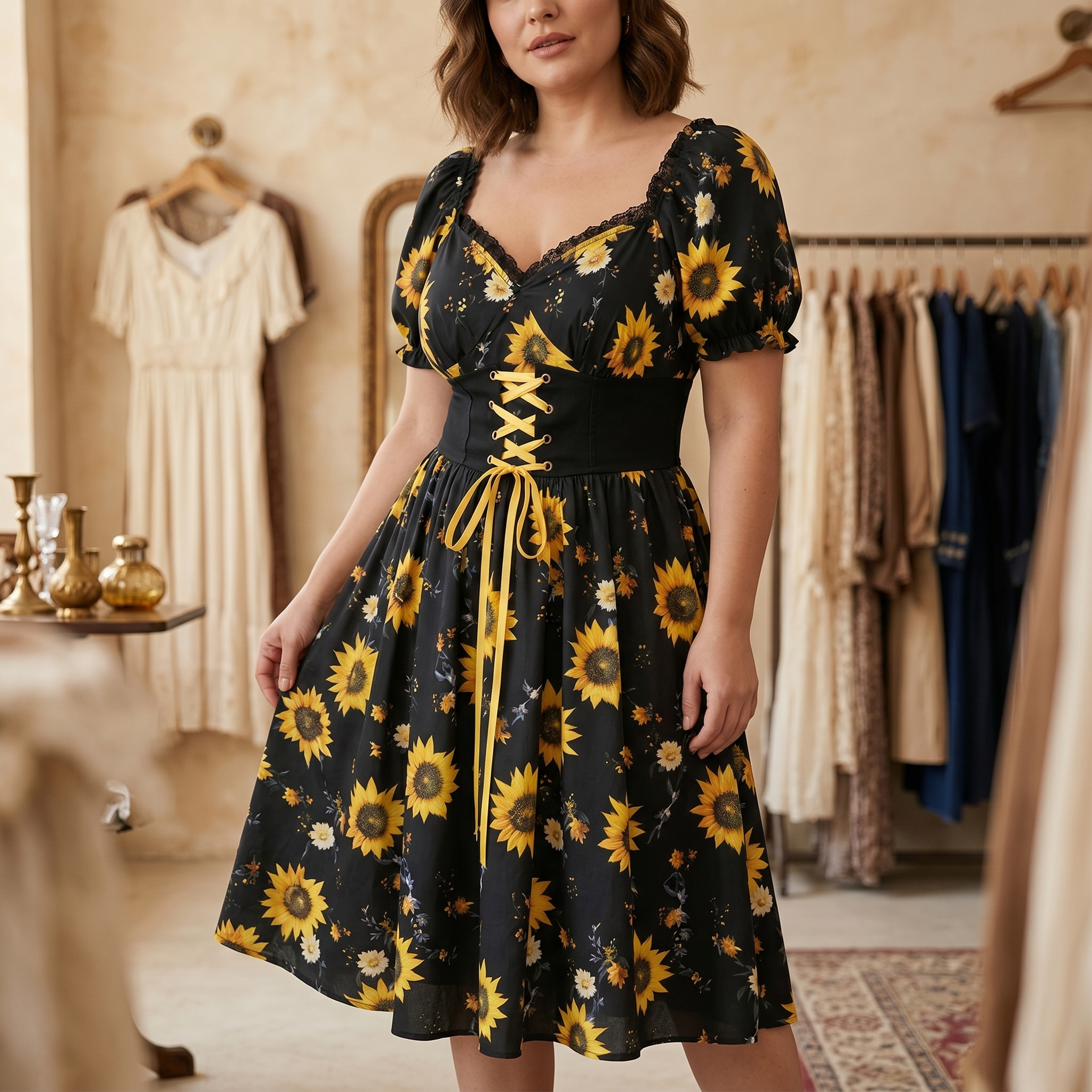 Florenza – Women's Sunflower Corset Midi Dress