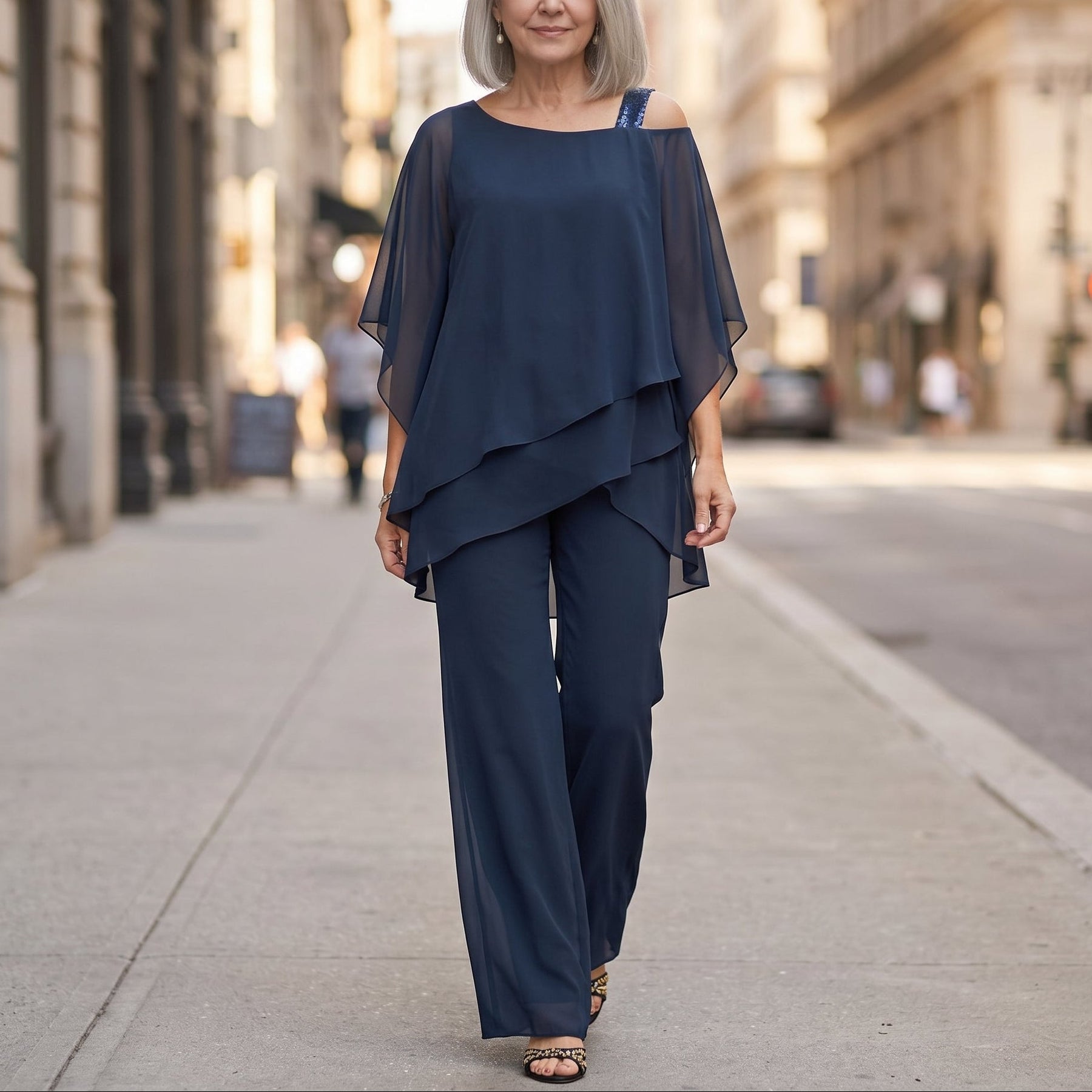Élora – Women's Asymmetric Chiffon Two-Piece Set
