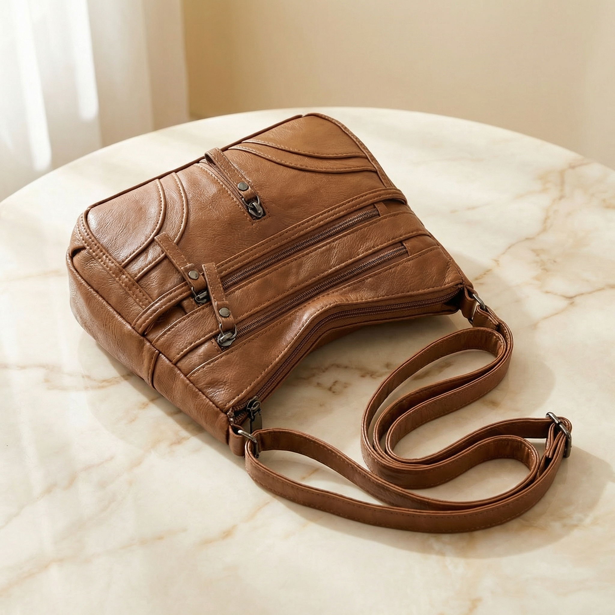 Caressa – Soft Leather Multi Pocket Crossbody Bag