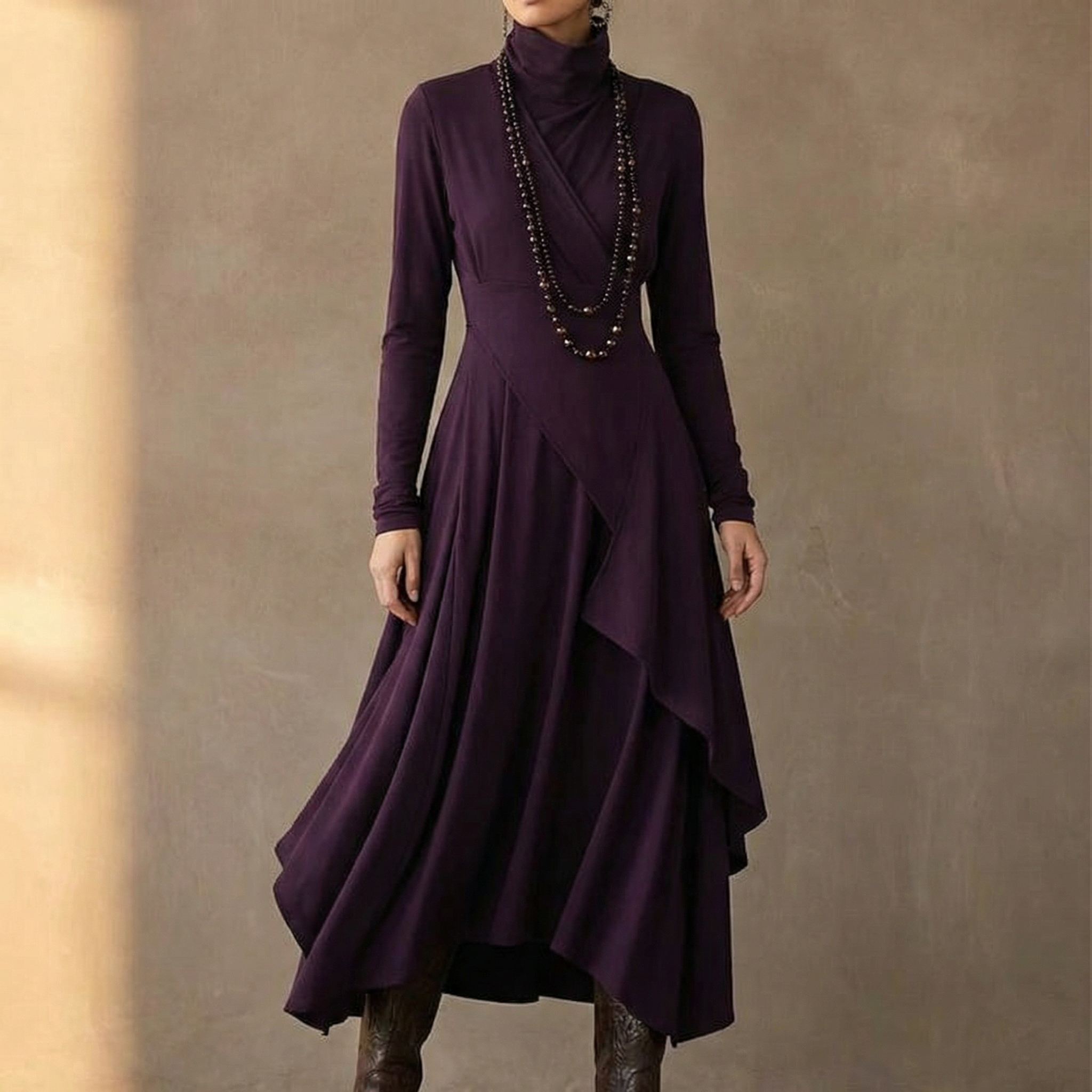 Florenne – Asymmetrical Draped High Neck Maxi Dress