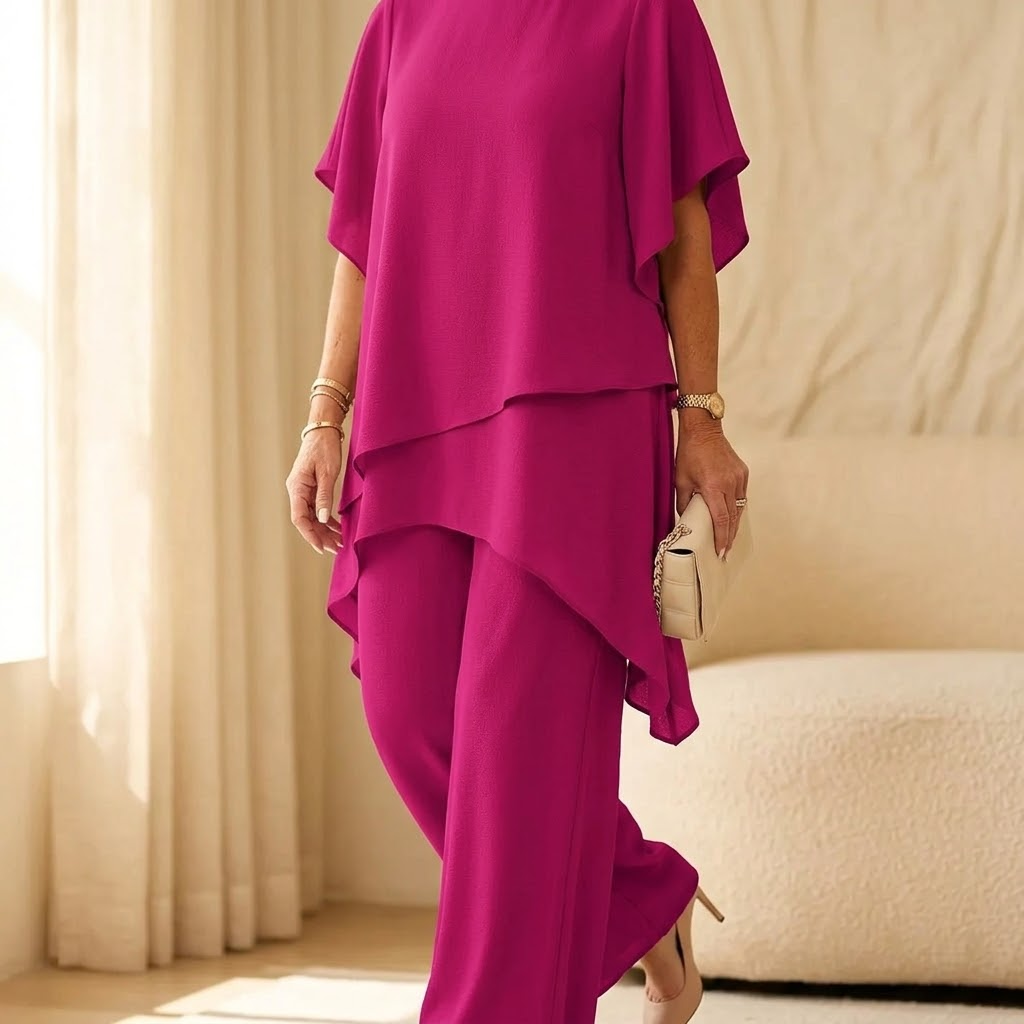 Graziella – Chiffon Two-Piece Set with Asymmetric Top