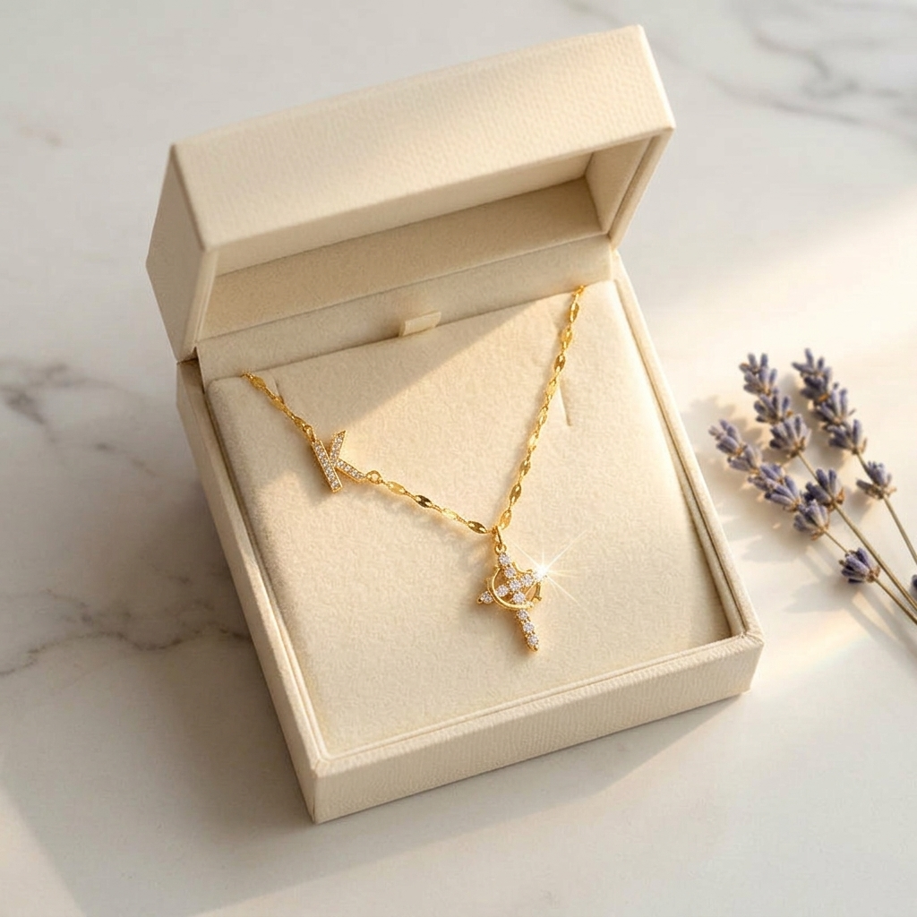 Aurela – Sparkling Initial Cross Necklace
