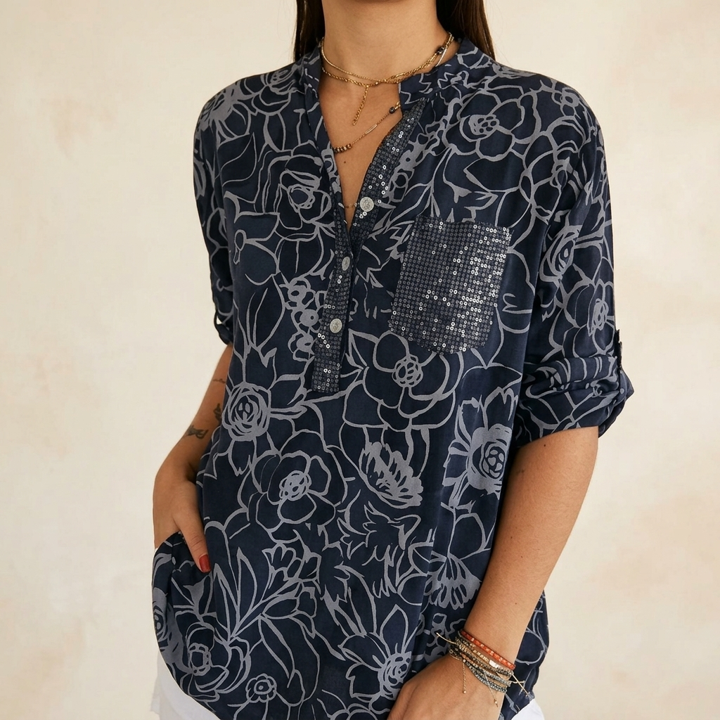 Florenne – Sequin Pocket Floral Blouse for Women