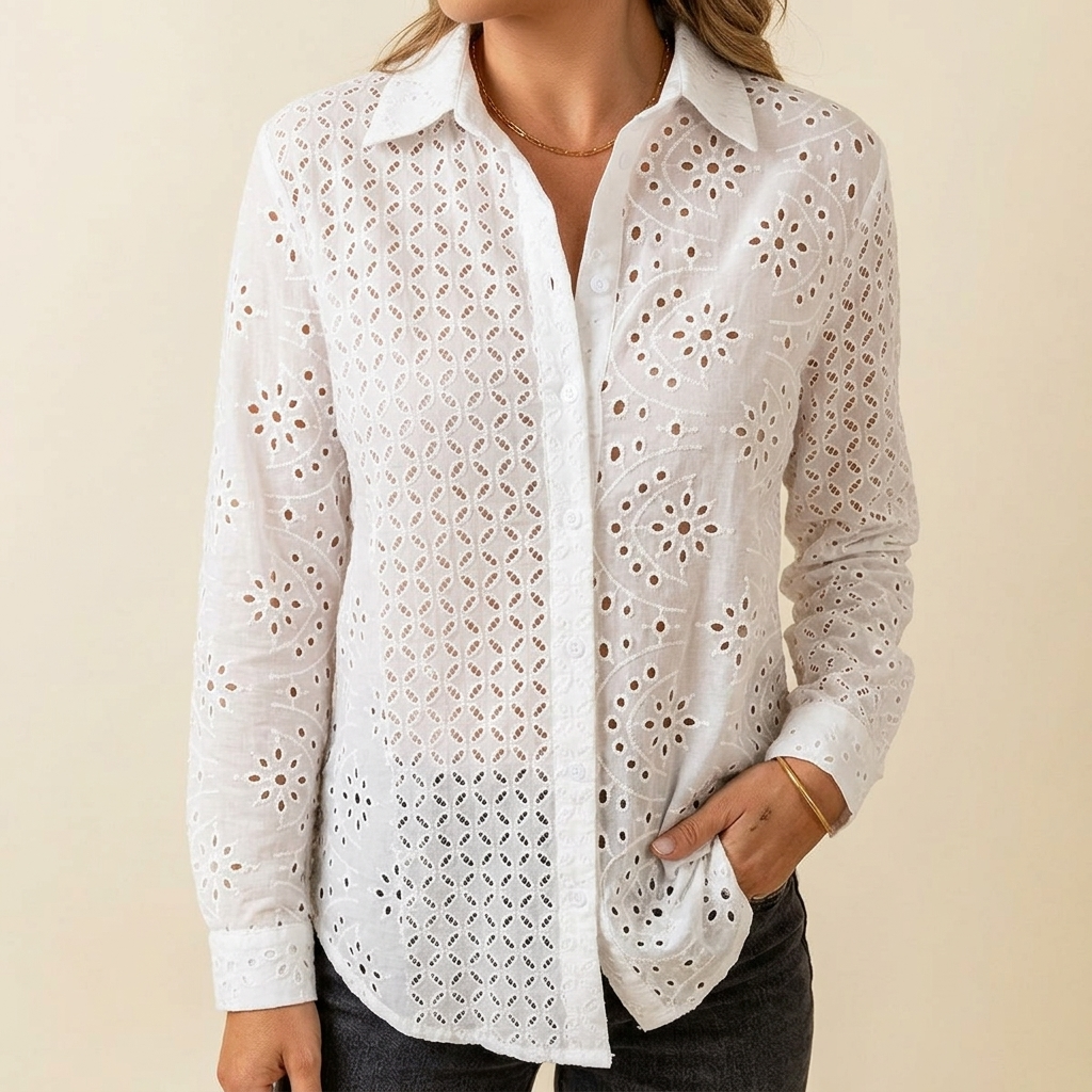 Florelle – Embroidered Eyelet Button Blouse
