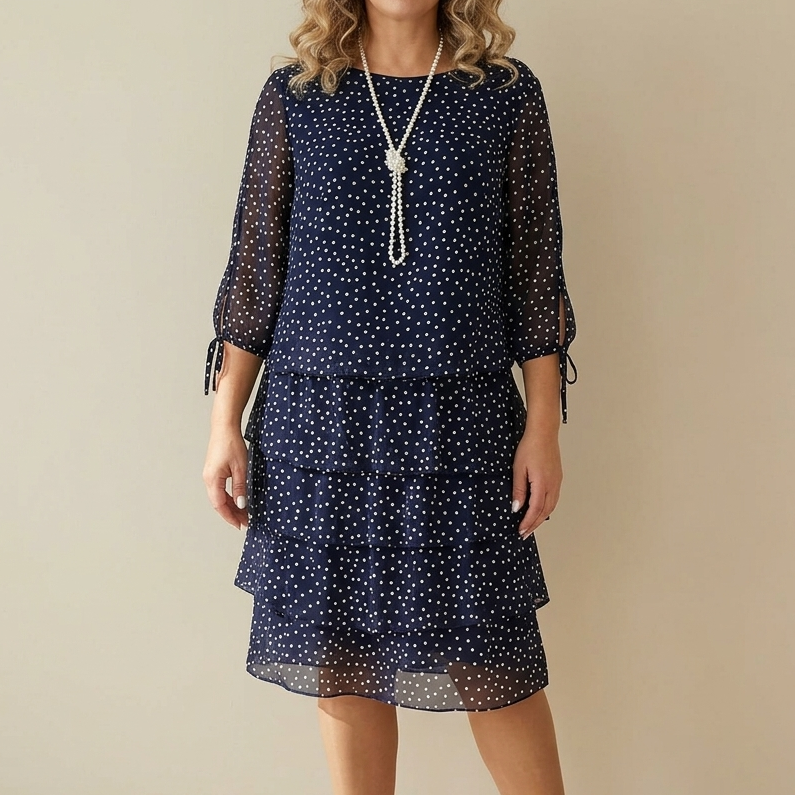Florenne - Layered Chiffon Polka Dot Dress