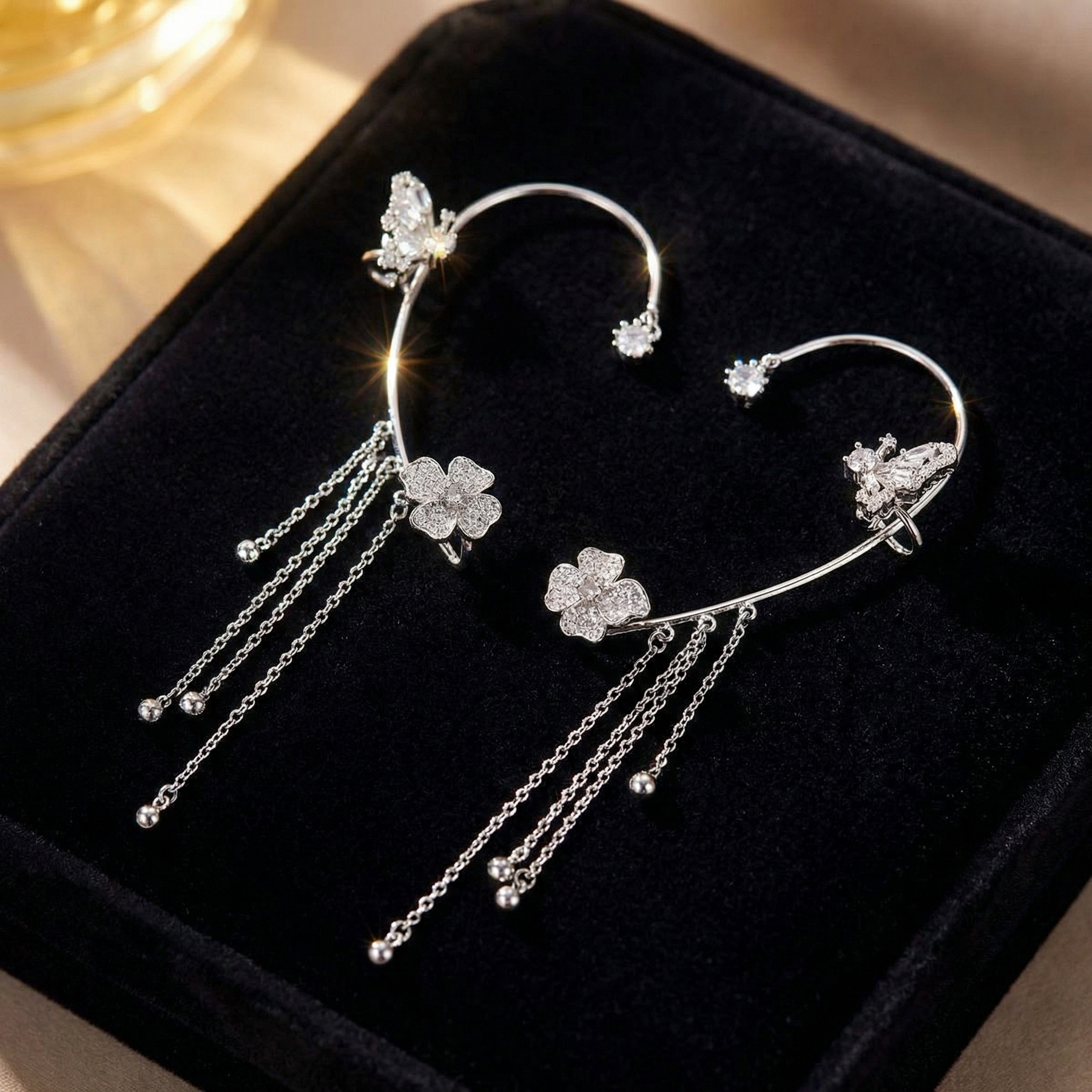 Bellara – Butterfly Ear Wrap with Flower Tassels