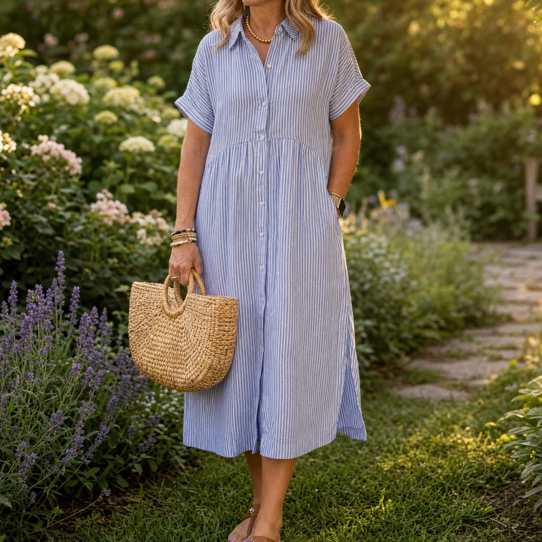 Elira – Women's Airy Striped Midi Shirt Dress