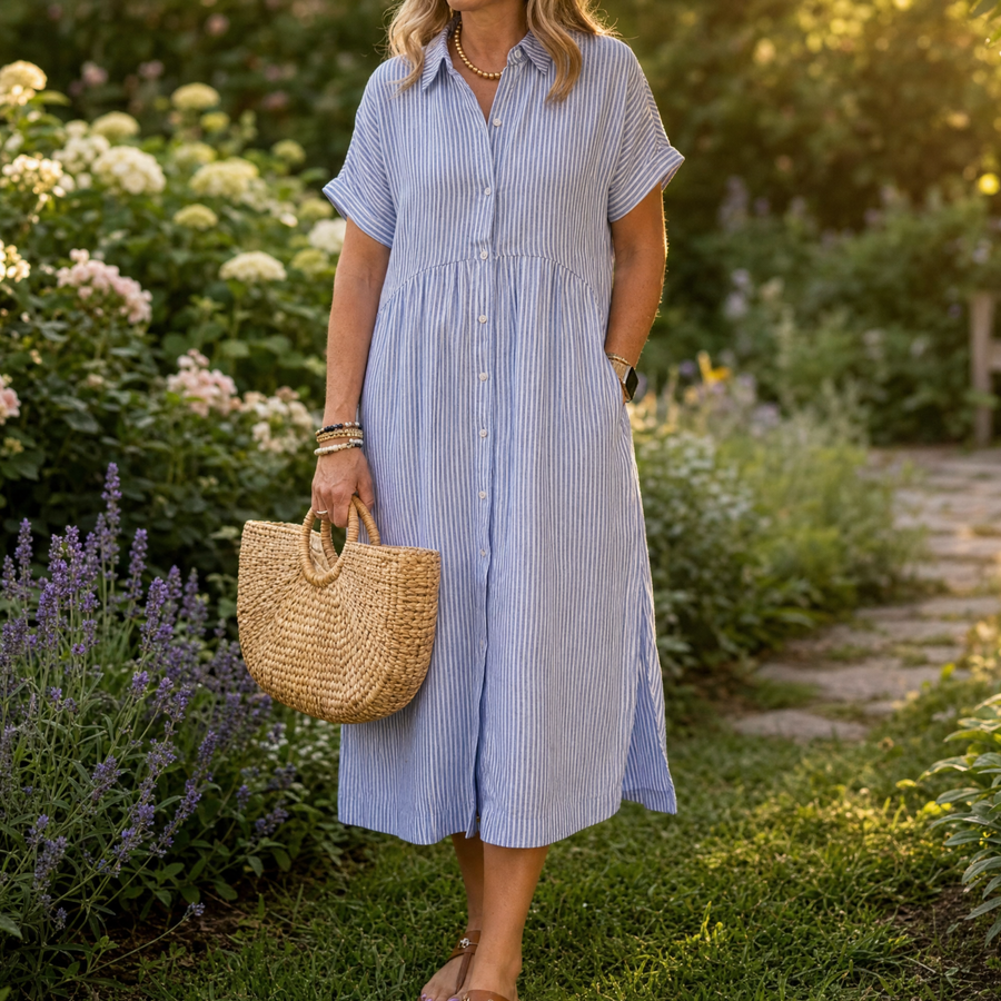 Elira – Women's Airy Striped Midi Shirt Dress