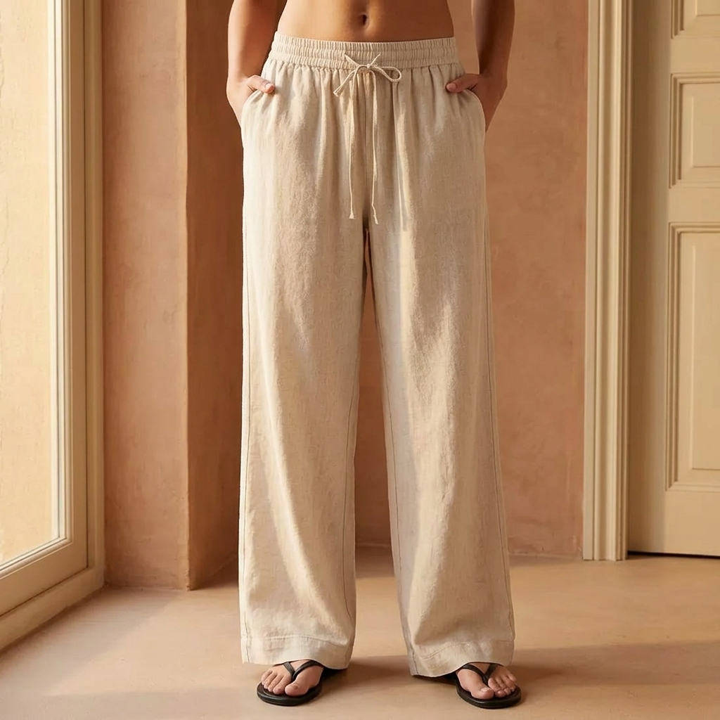 Linara – Women's Wide Leg Linen Look Drawstring Trousers