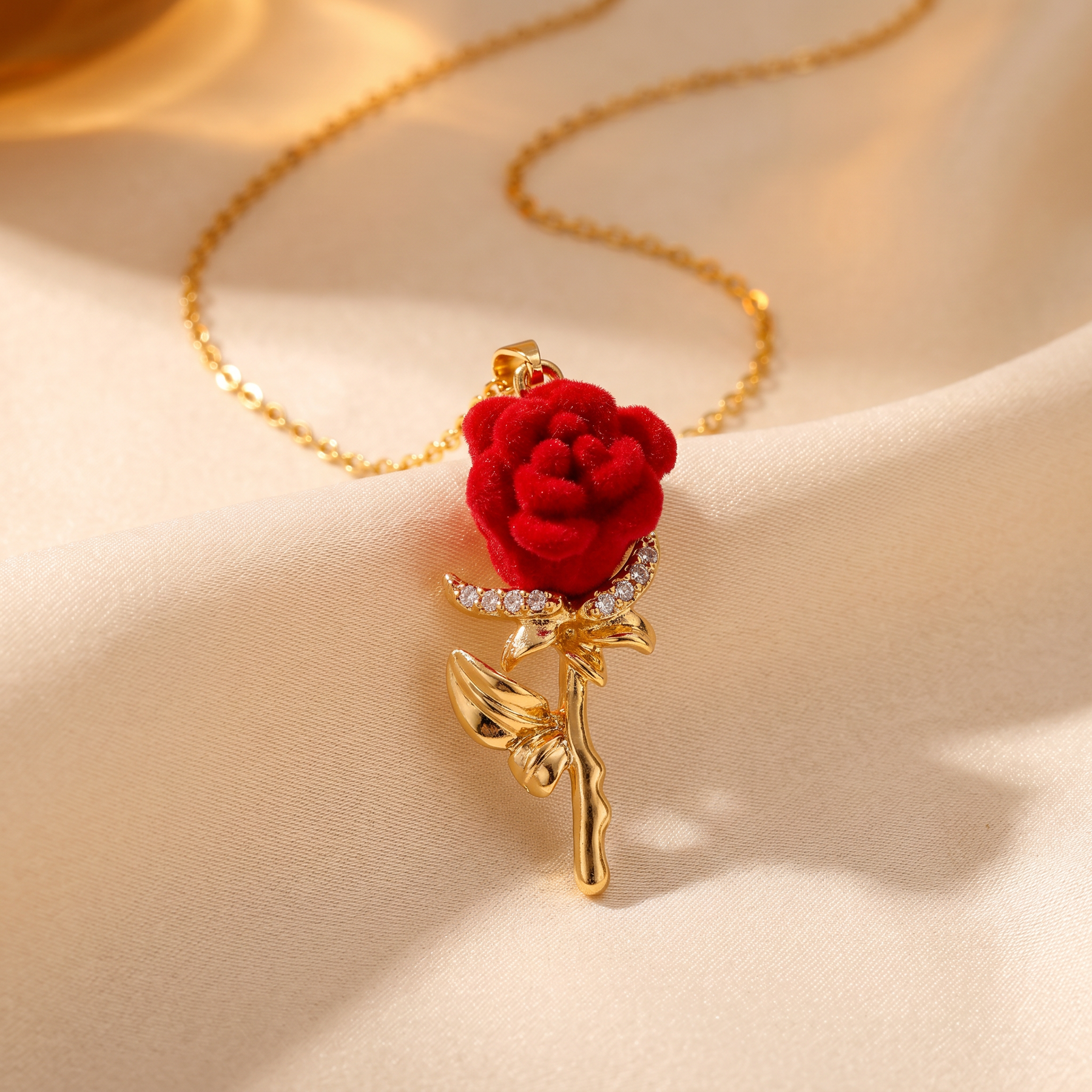 Florevia – Velvet Rose Pendant Necklace