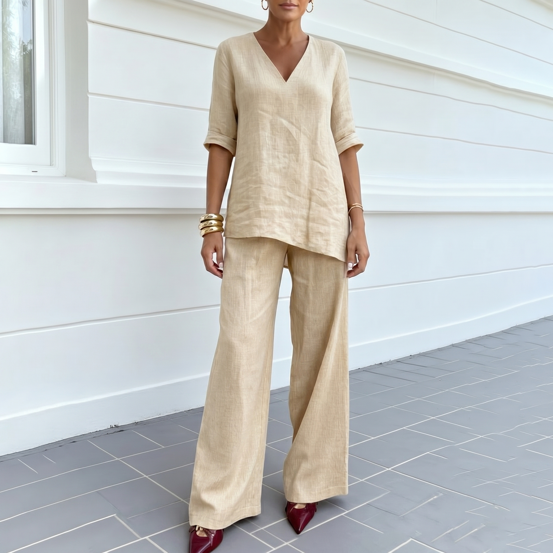 Lunara – Women's Asymmetric Linen Co-Ord Set