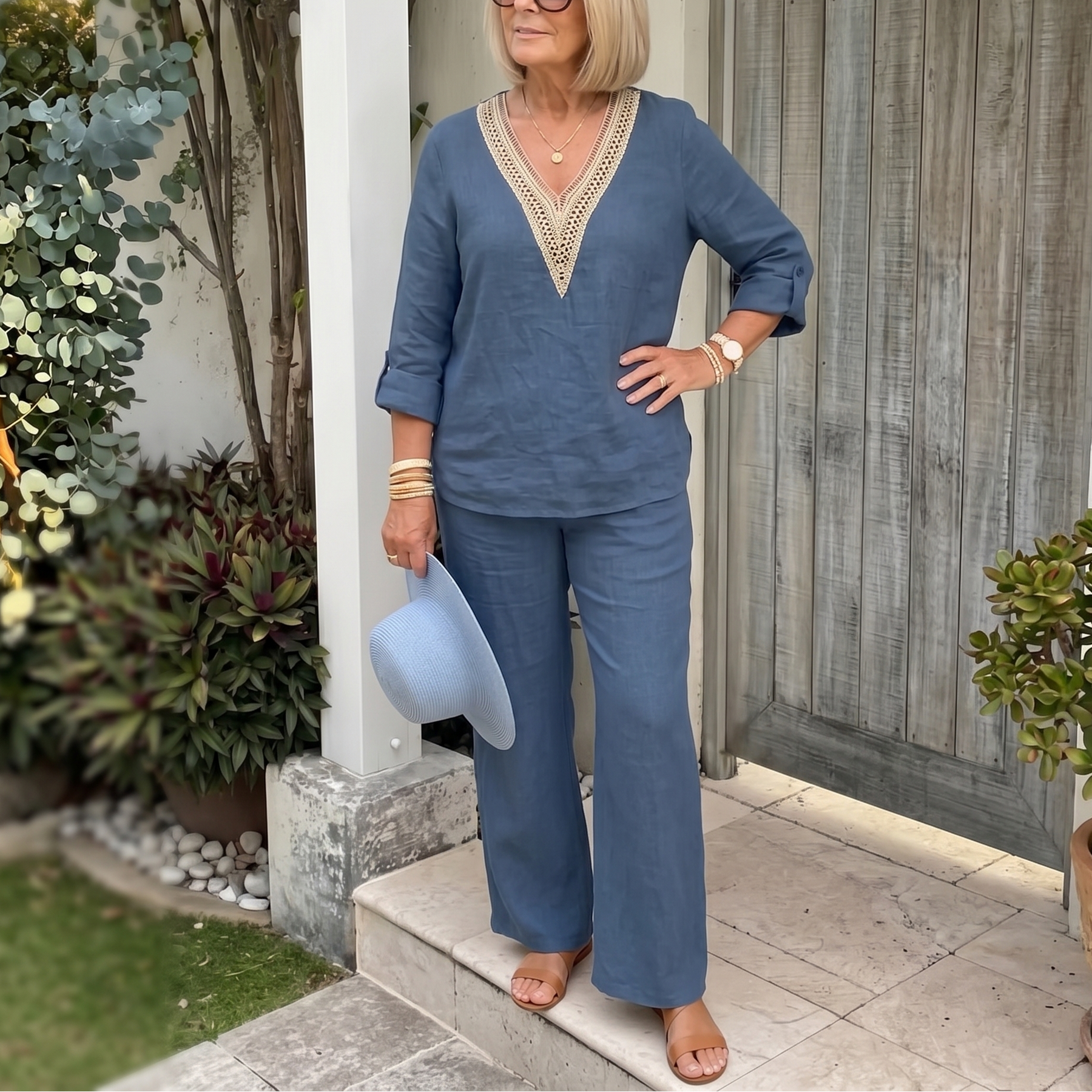 Linora – Women's Crochet V-Neck Two-Piece Set
