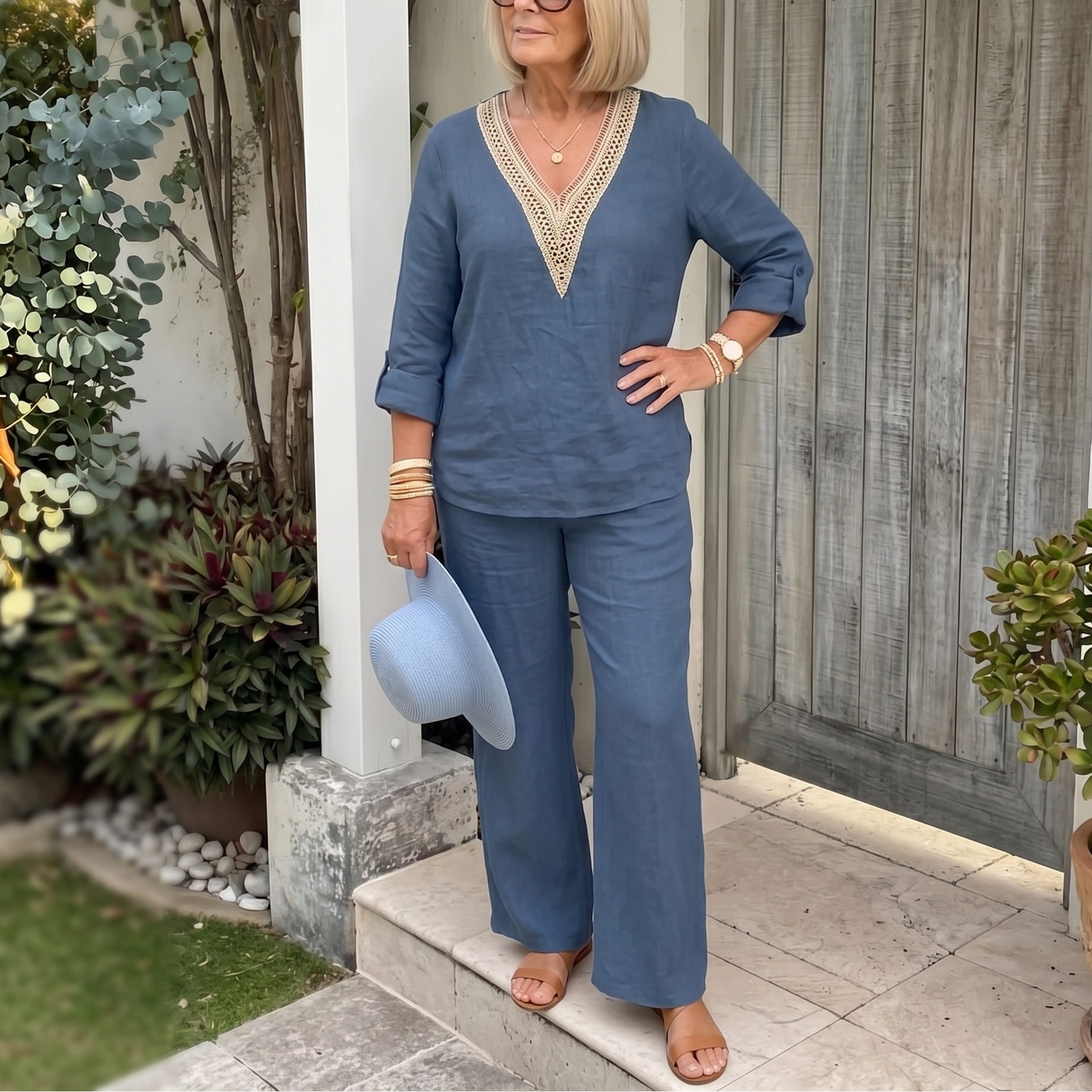 Linora – Women's Crochet V-Neck Two-Piece Set