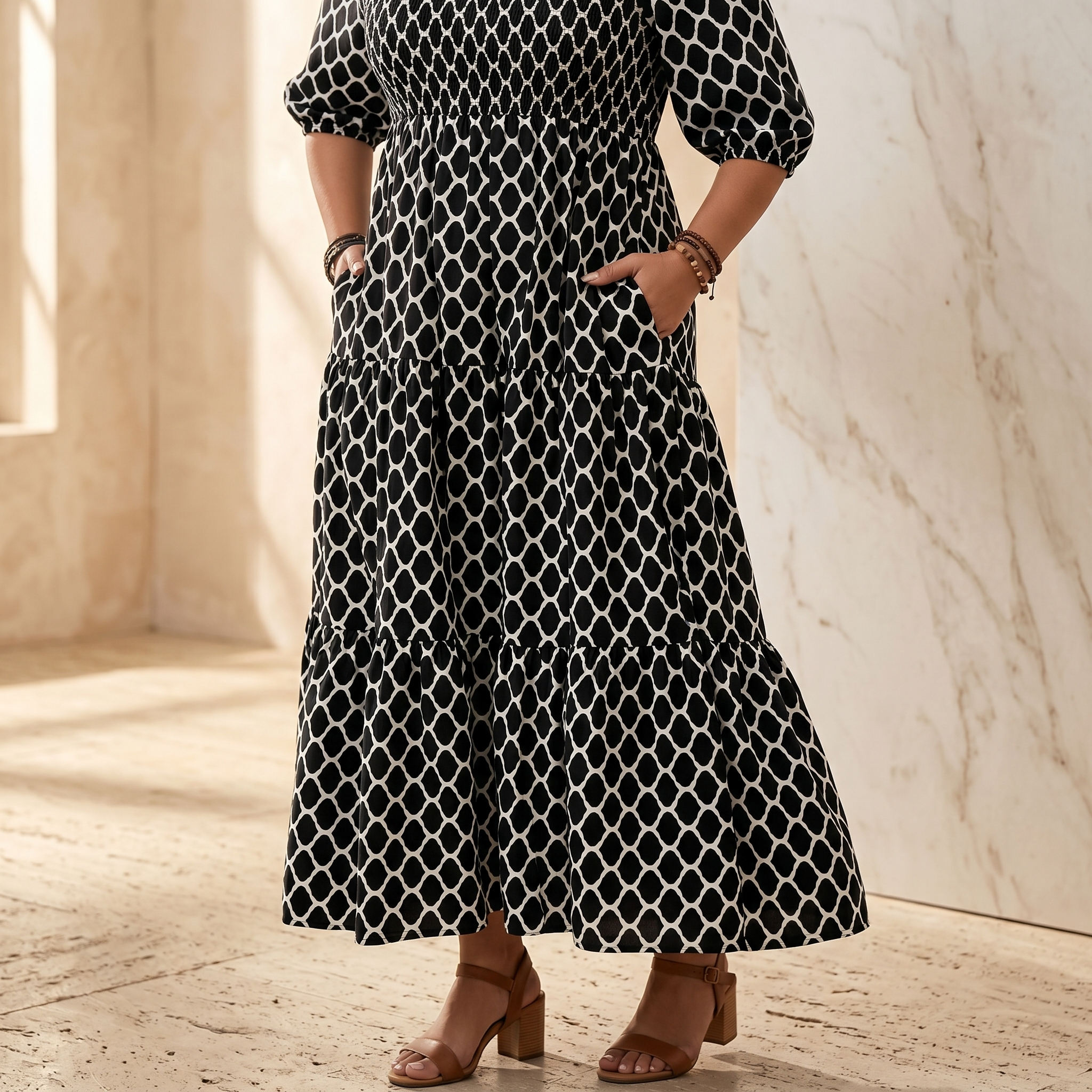Curvella – Women's Boho Maxi Dress with Pockets