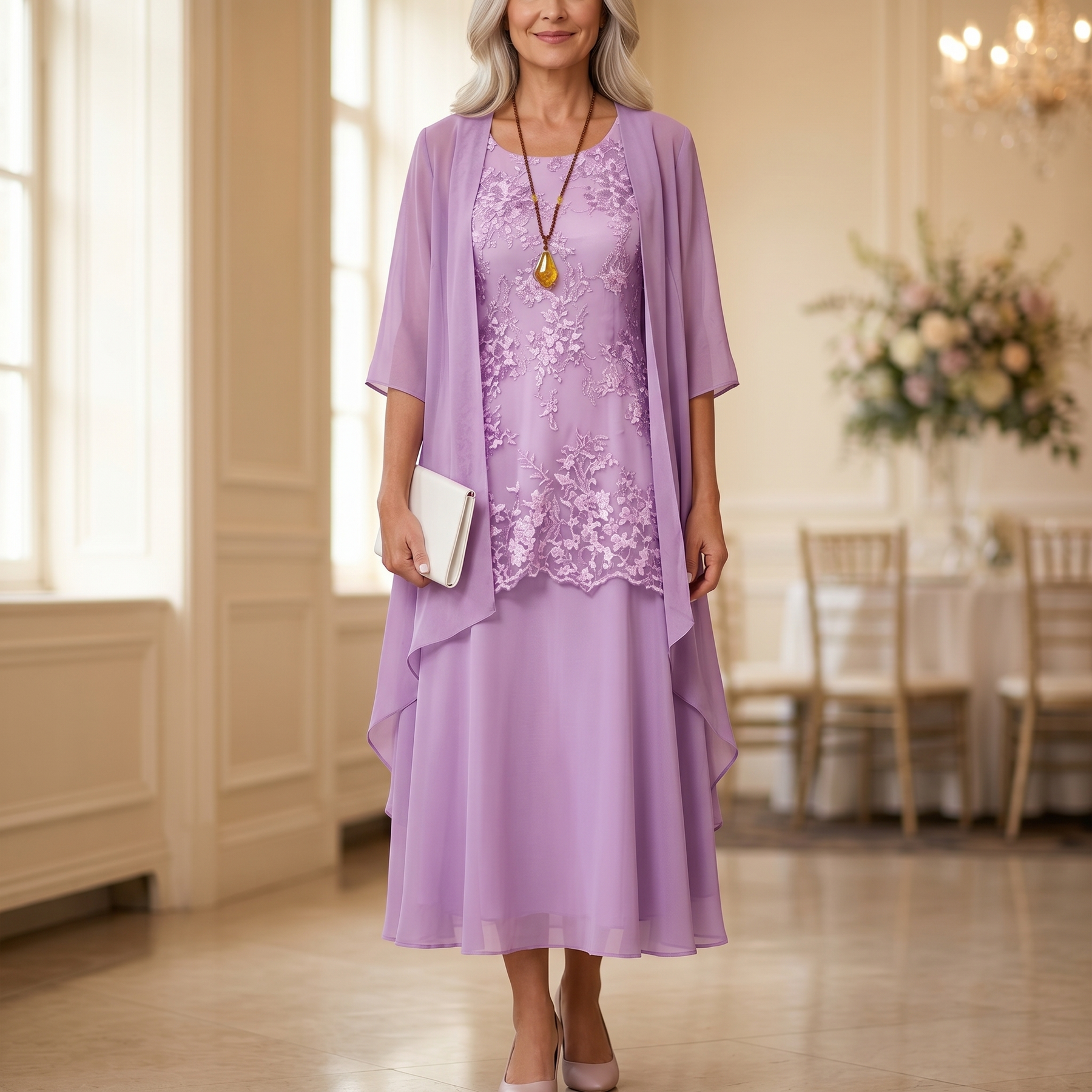 Florenza – Women's Elegant Lace and Chiffon Dress Set