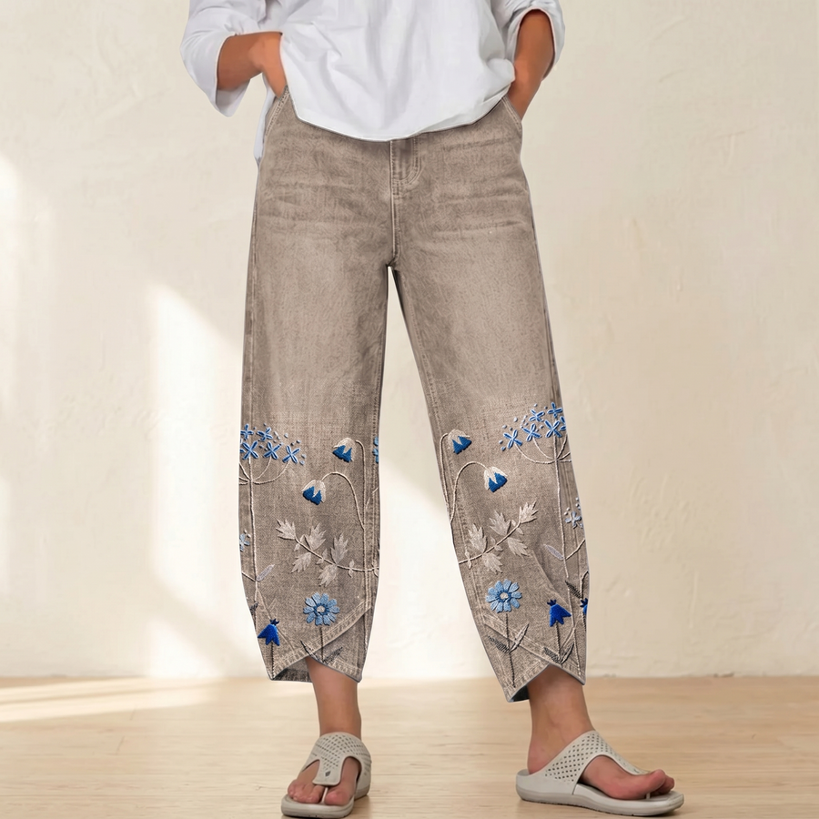 Bloomara – Women's Embroidered Wide-Leg Jeans with Tulip Hem