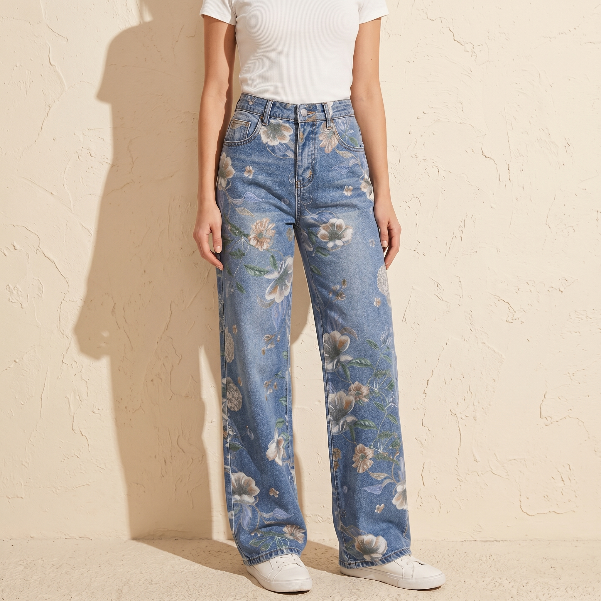 Blomara – Women's Floral Print Wide-Leg Jeans