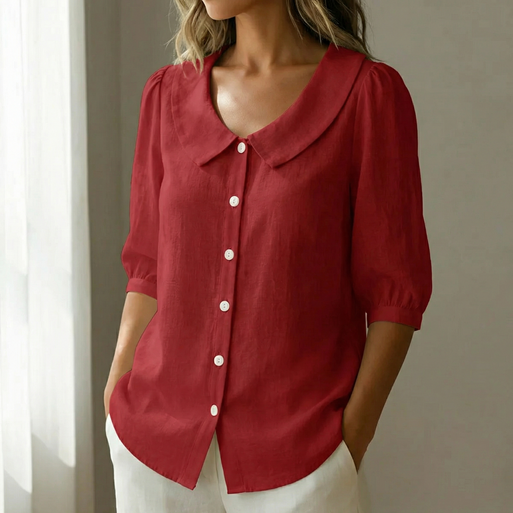 Collaré – Retro Peter Pan Collar Button Up Blouse