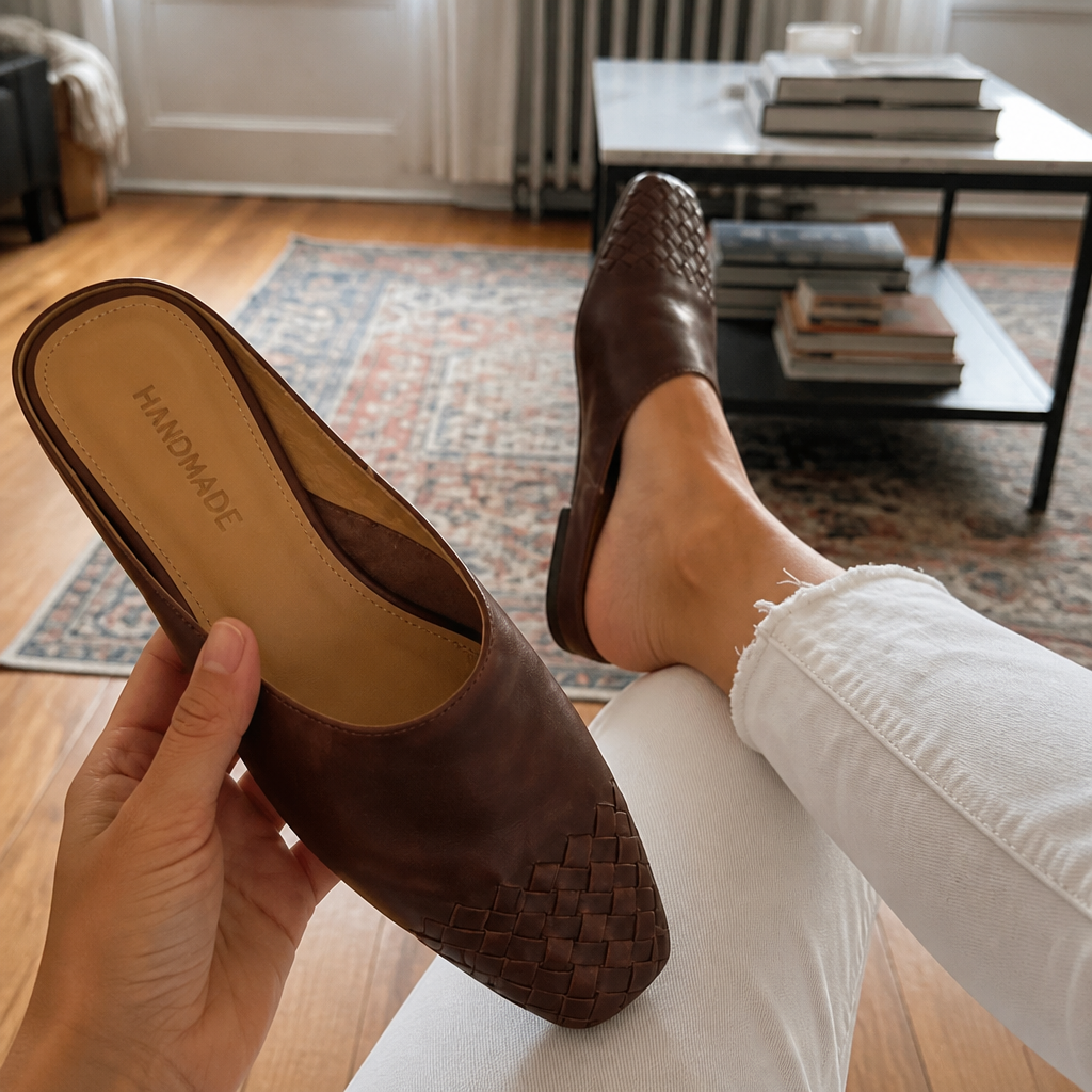Archella – Woven Leather Arc-Vamp Slip-On Mules