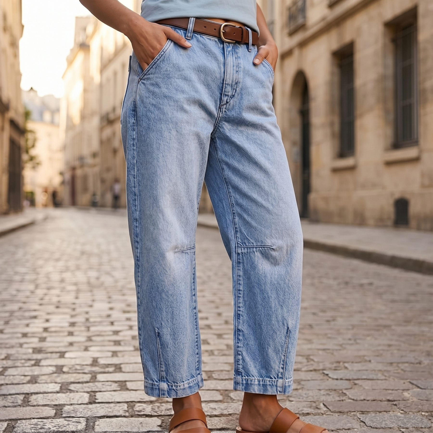 Lumière – Women's High-Waisted Cropped Barrel Jeans