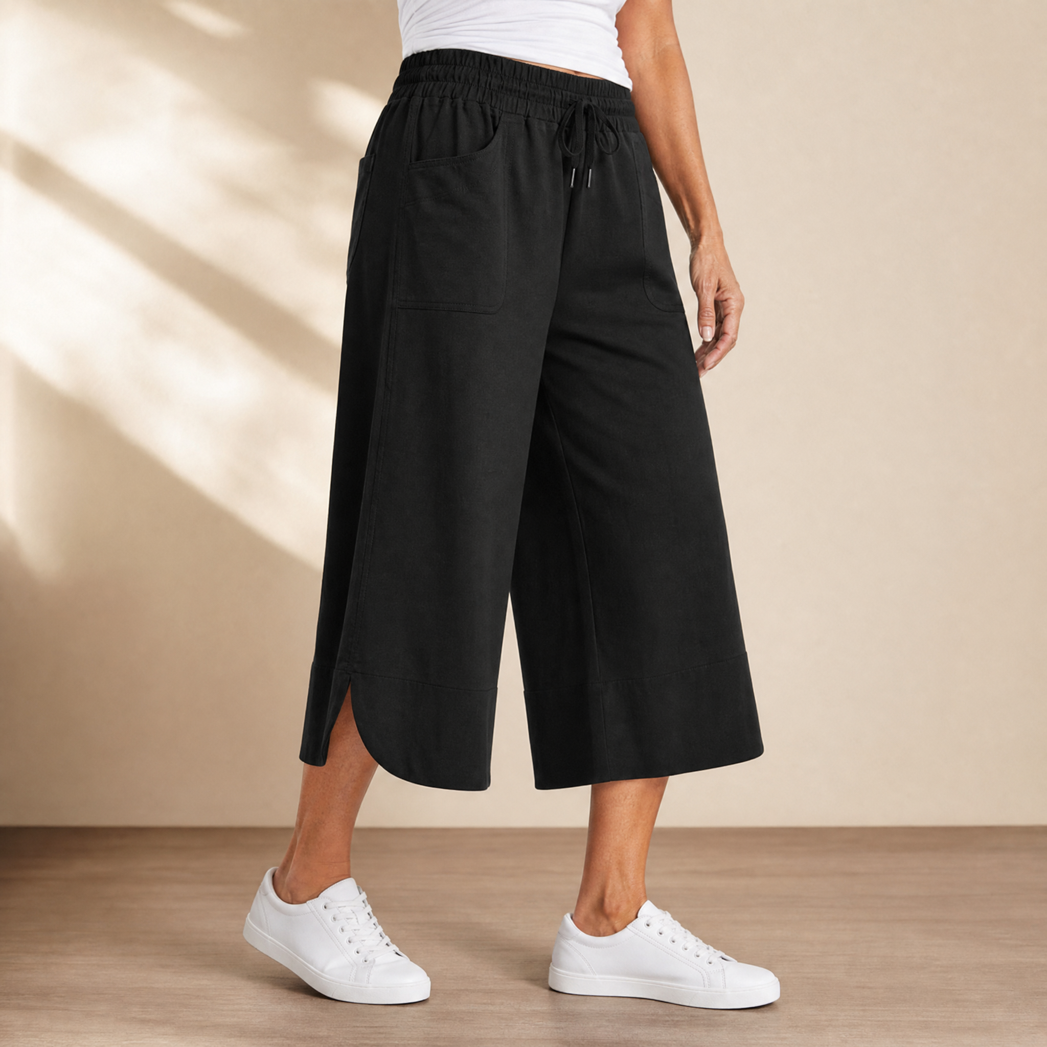 Lounella – Women's Soft Cropped Wide-Leg Pants
