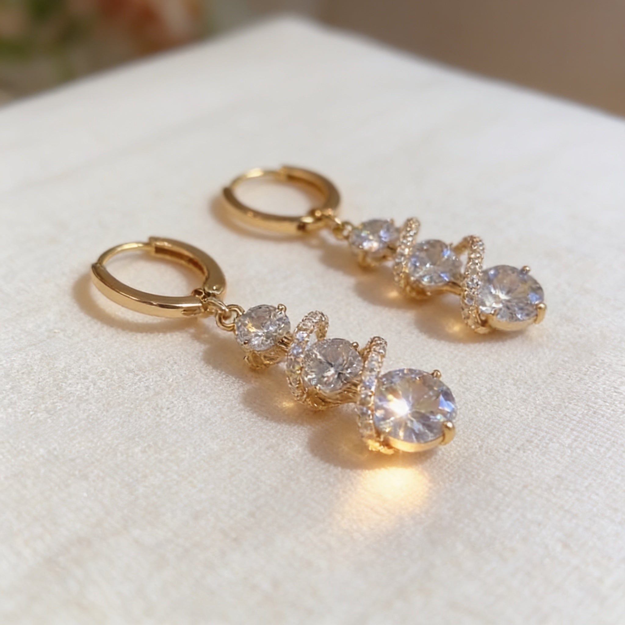 Lucienne – Asymmetric Spiral Crystal Drop Earrings