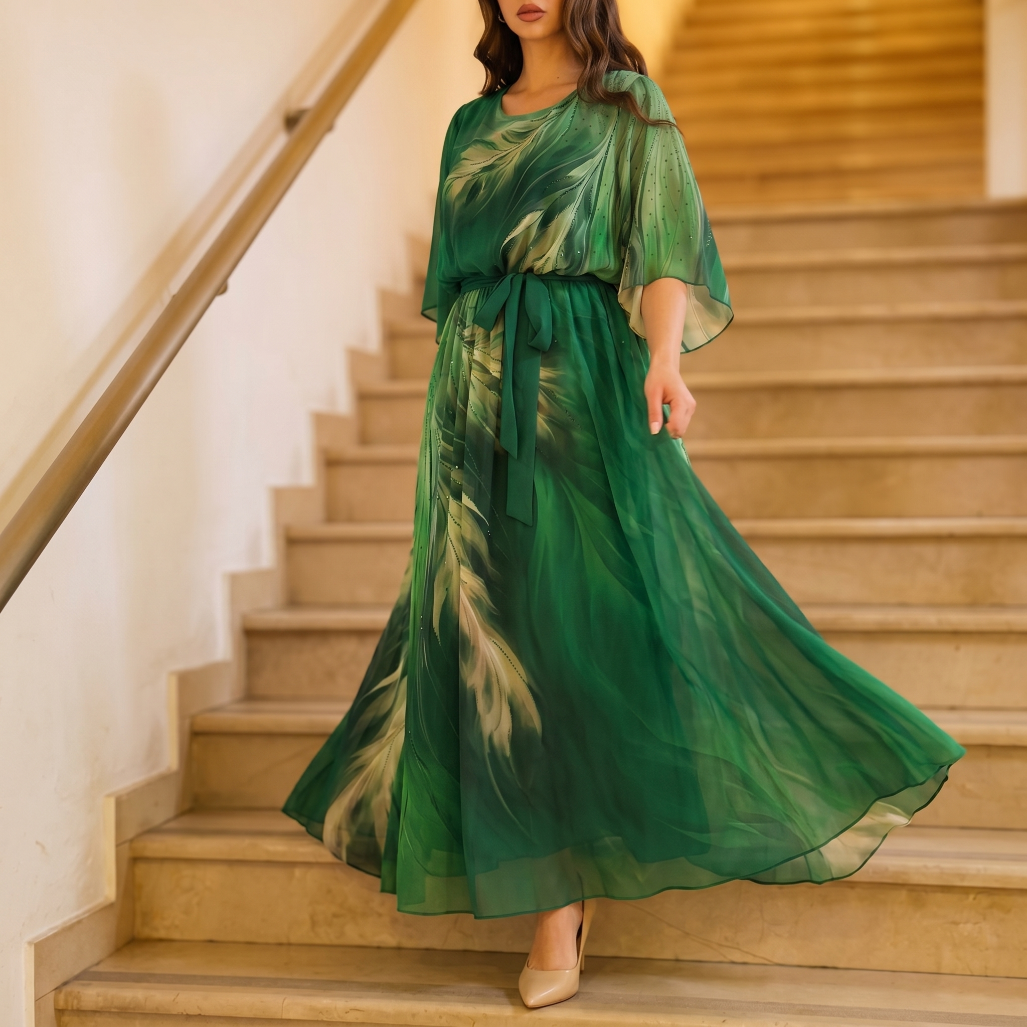 Aurelinea – Women's Painted Chiffon Maxi Dress