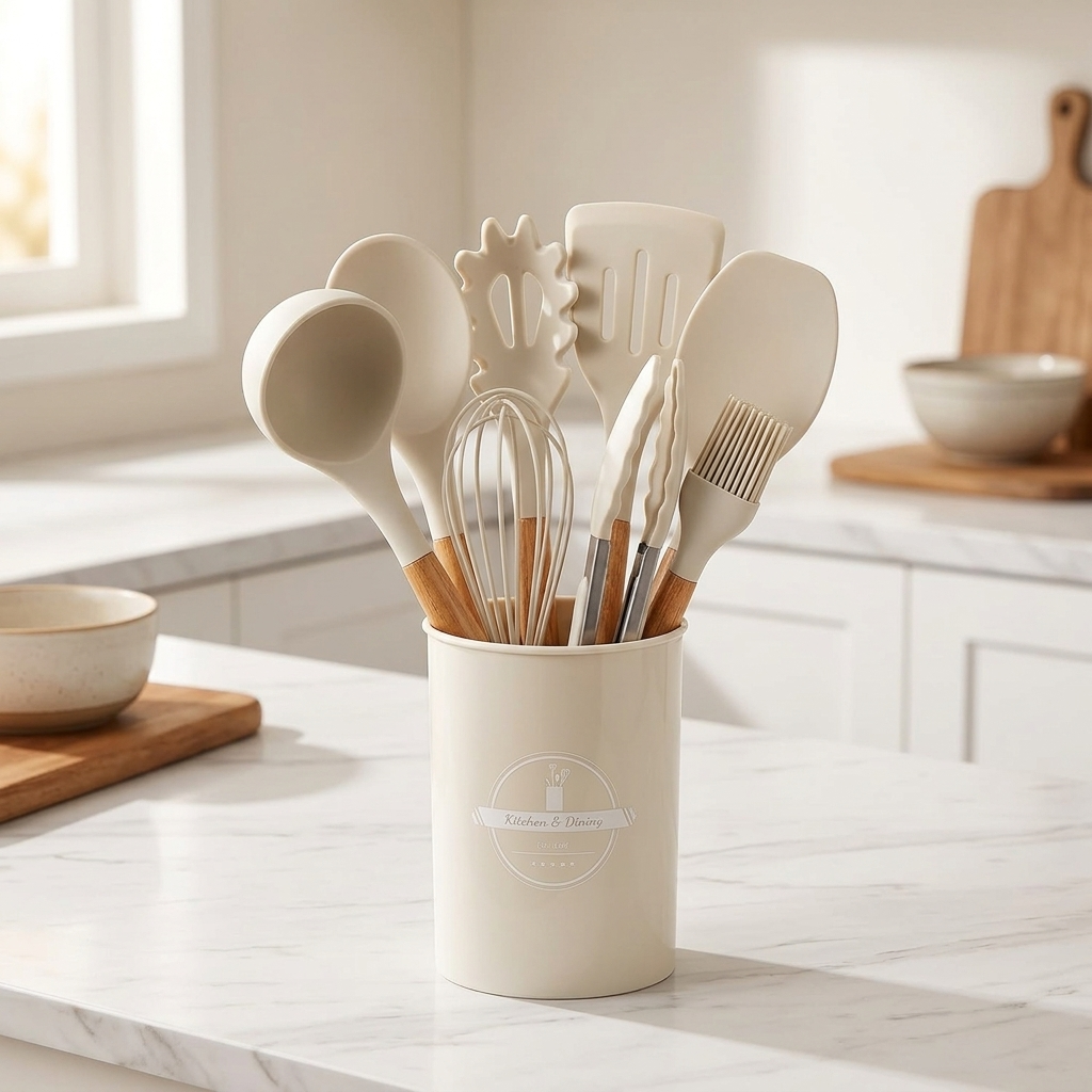Culinara – 12 Piece Silicone Kitchen Set with Wooden Handles