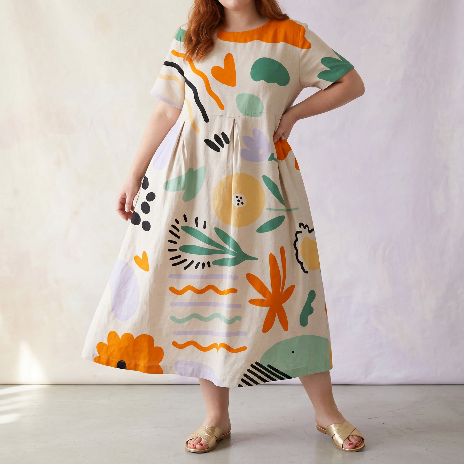 Luna – Women's Artsy Print Plus-Size Midi Dress