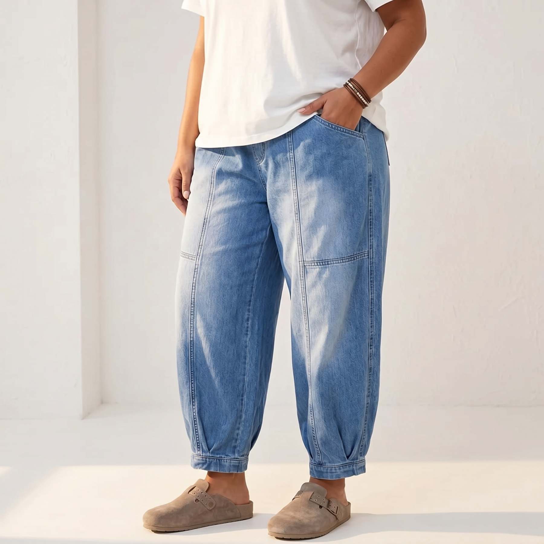 Loméa – Women's Relaxed Elastic Waist Denim Trousers